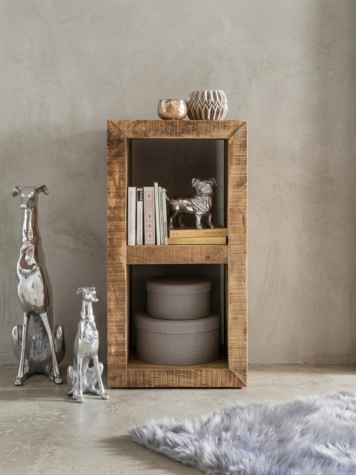 REGAL Massivholz Mango Cubeform Vintage EWA, Beige 45x35x90 cm - Beige, Holz (45/90/35cm) - KADIMA DESIGN