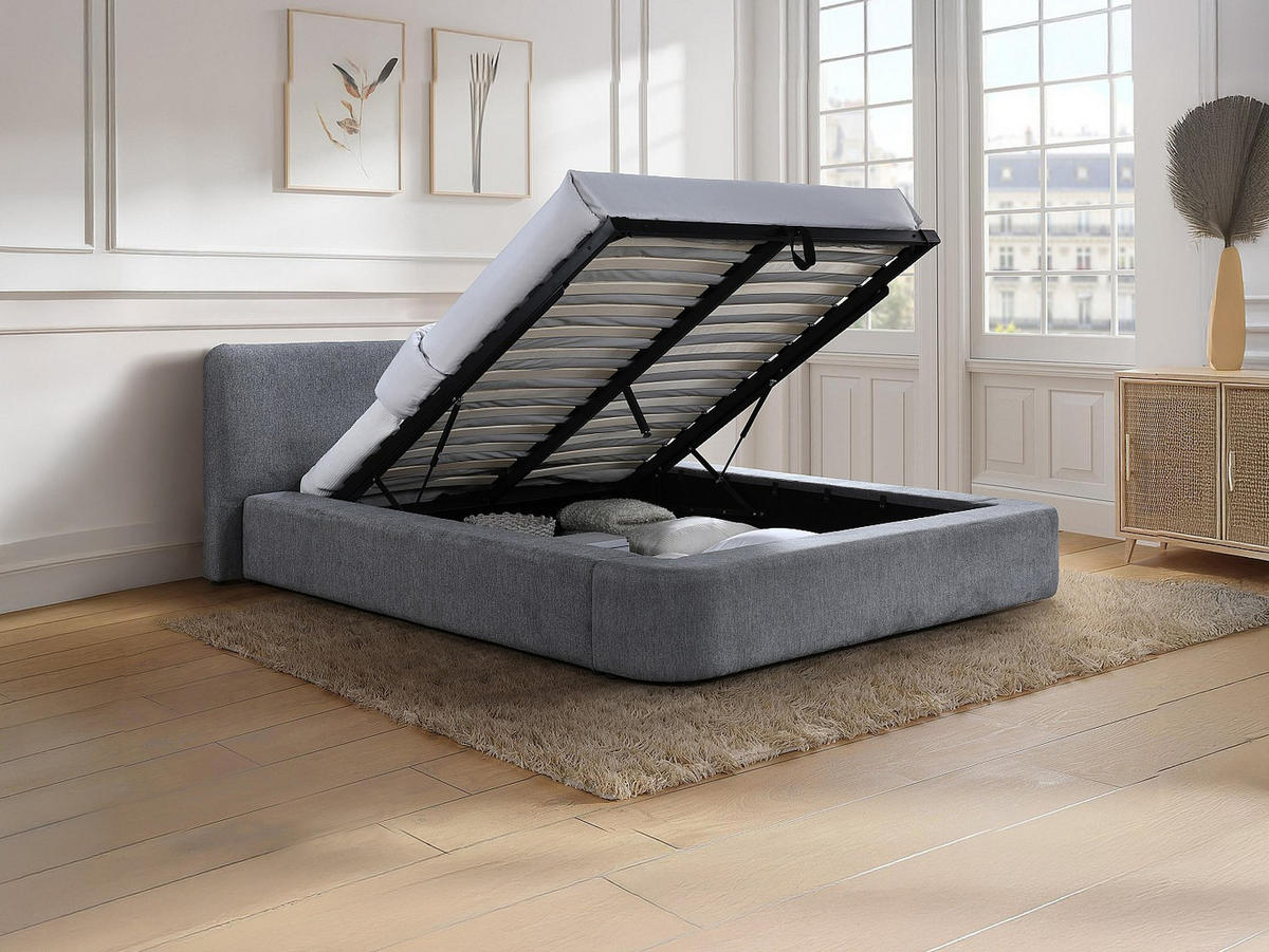 BETT mit Bettkasten - 2 Personen - Stoff - Grau - Grau, Textil (140/190cm) - Vente-Unique