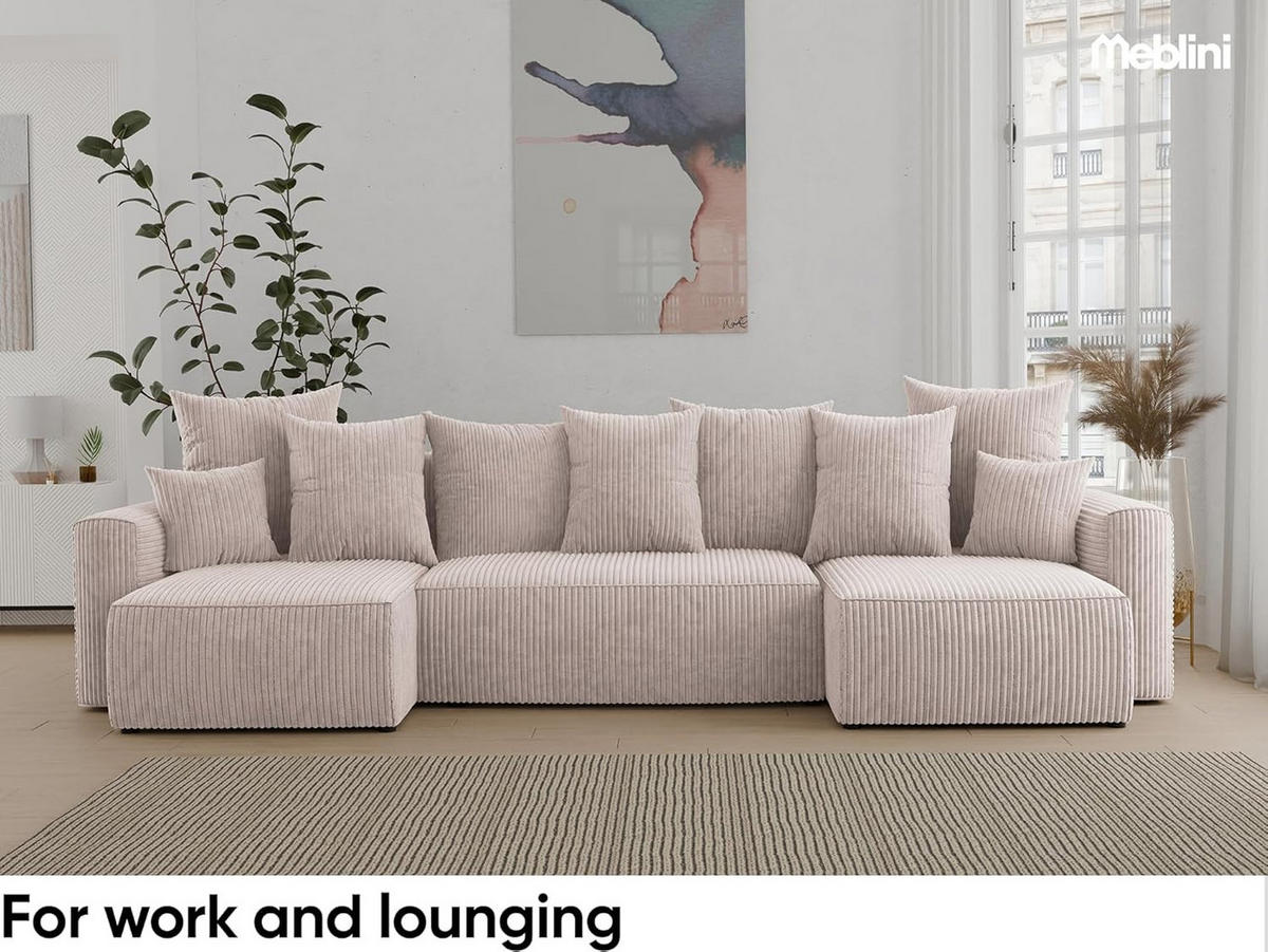 ECKSOFA DAVE U - Creme/Schwarz, Holzwerkstoff (312/142cm) - Meblini