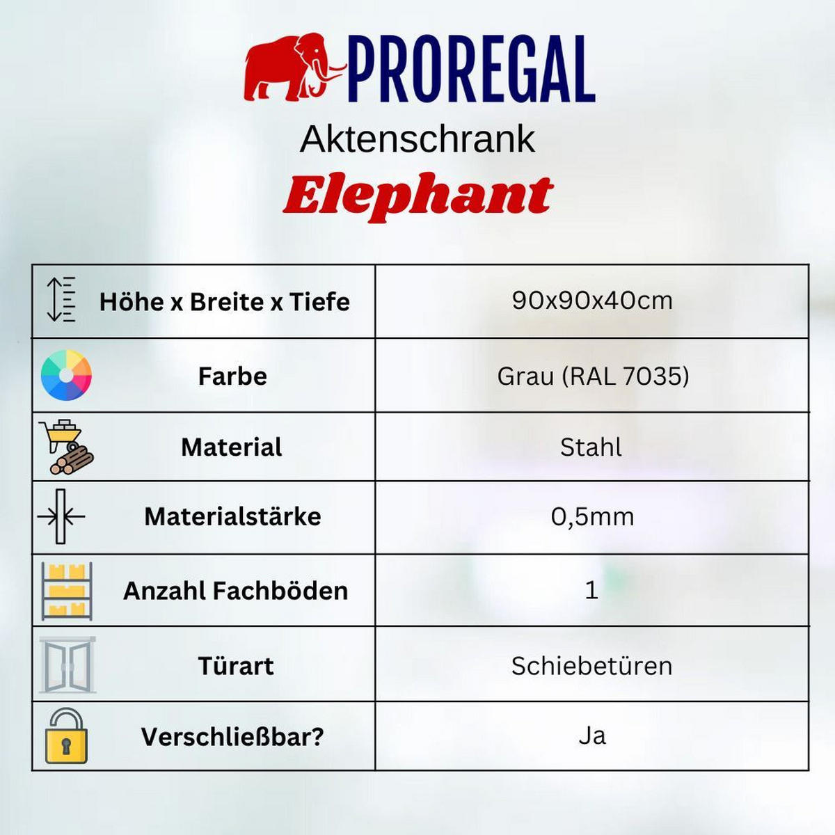 AKTENSCHRANK Elephant mit Schiebetüren 90x90x40cm Lichtgrau - Hellgrau, Metall (90/90/40cm) - PROREGAL