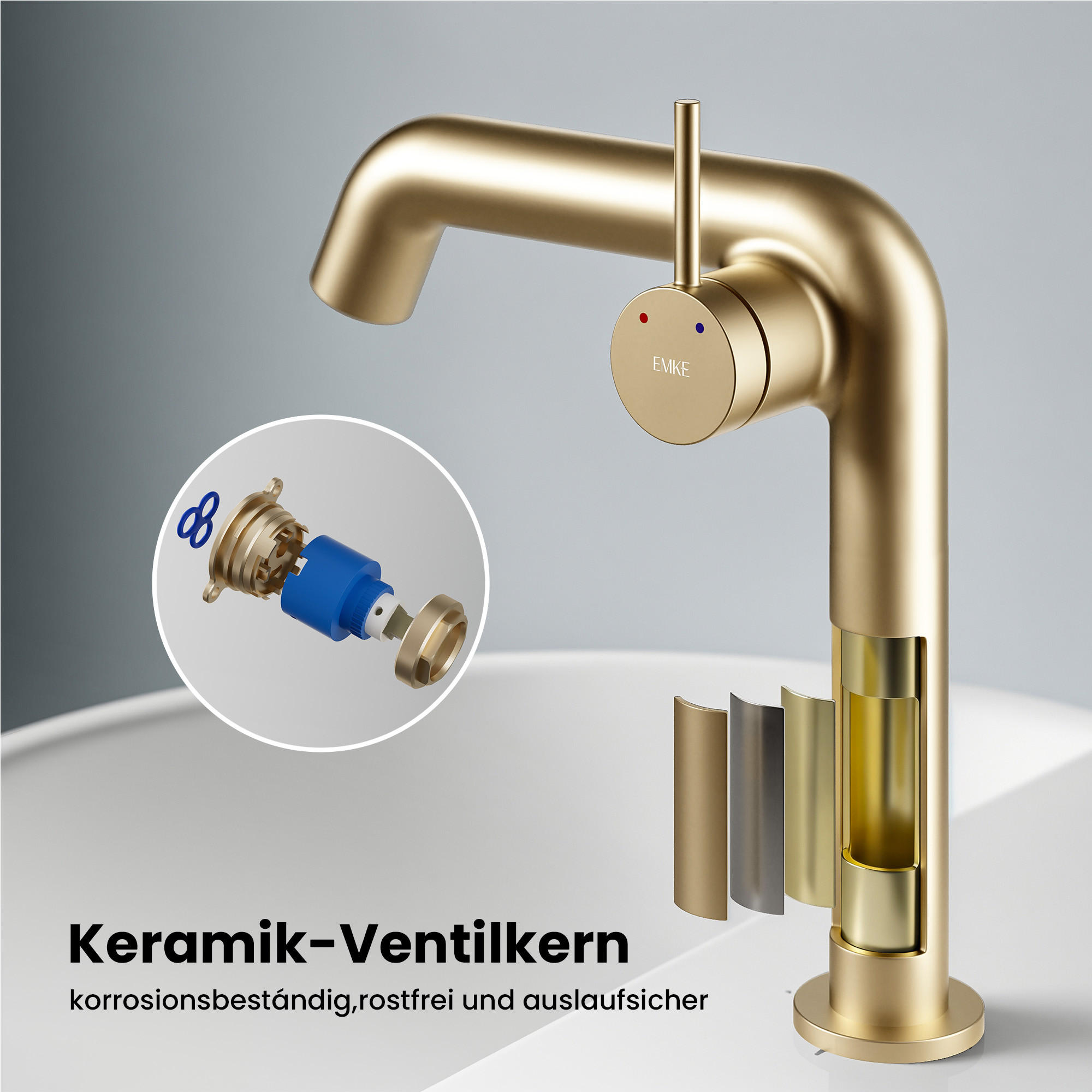 WASCHTISCHARMATUR Ventilkernzertifizierung Champagnergold 15cm - Goldfarben, Metall (20/7.6/22.2cm) - EMKE