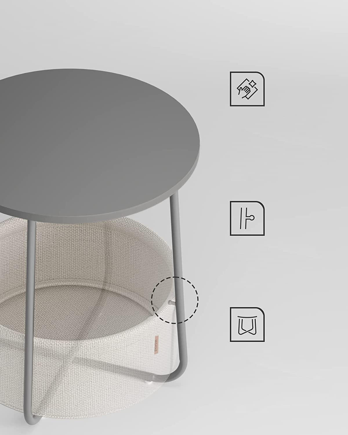 BEISTELLTISCH mit Korb - Grau, Metall (45/45/50cm) - A2A Home