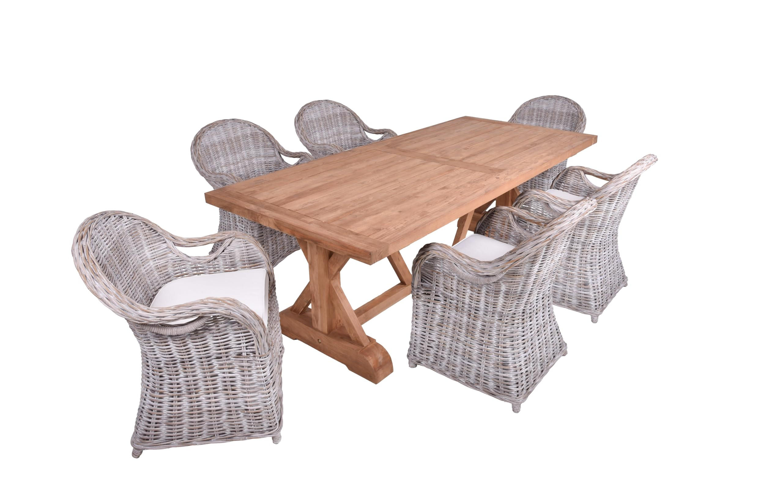 GARTEN-SITZGRUPPE Noah 7-teilig Hellbraun Gartenmöbel-Set - Hellbraun, Holz - DELUKE