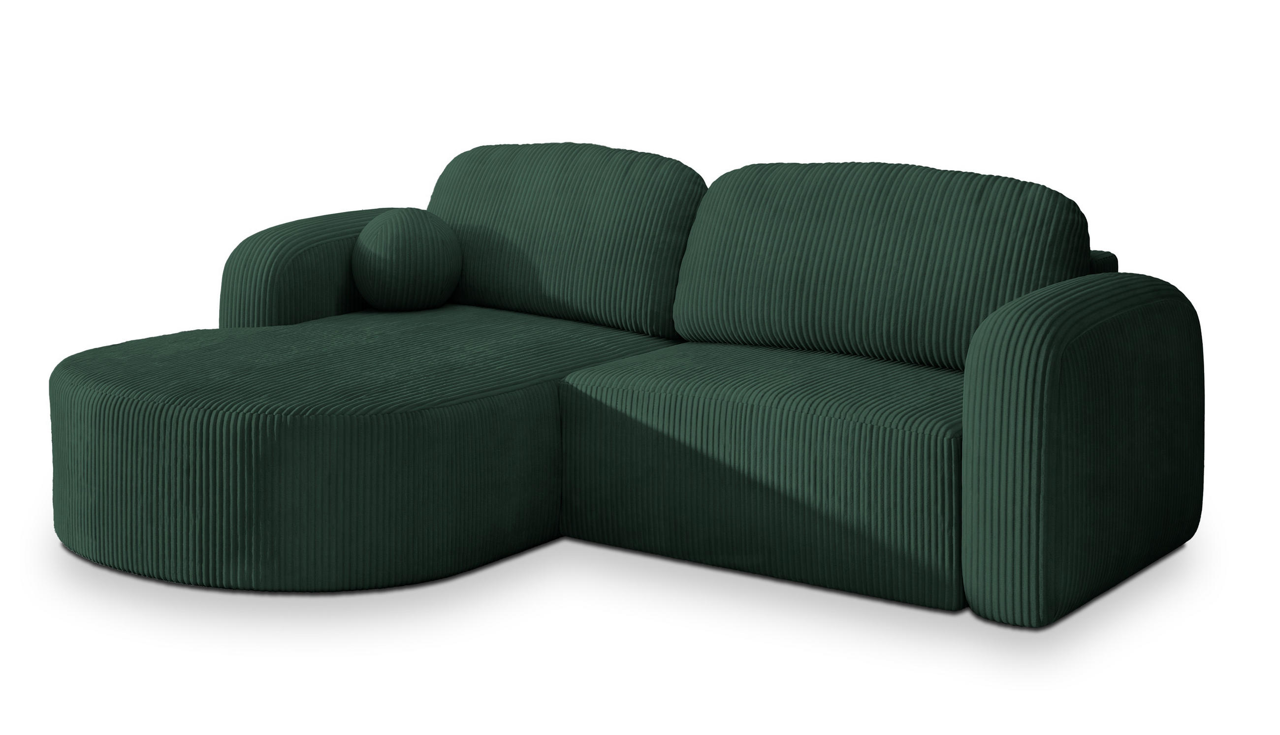 ECKSOFA AMILIA P L-S Grün Kordstoff mit Schlaffunktion - Grün, Holz (263/174cm) - MASSENO