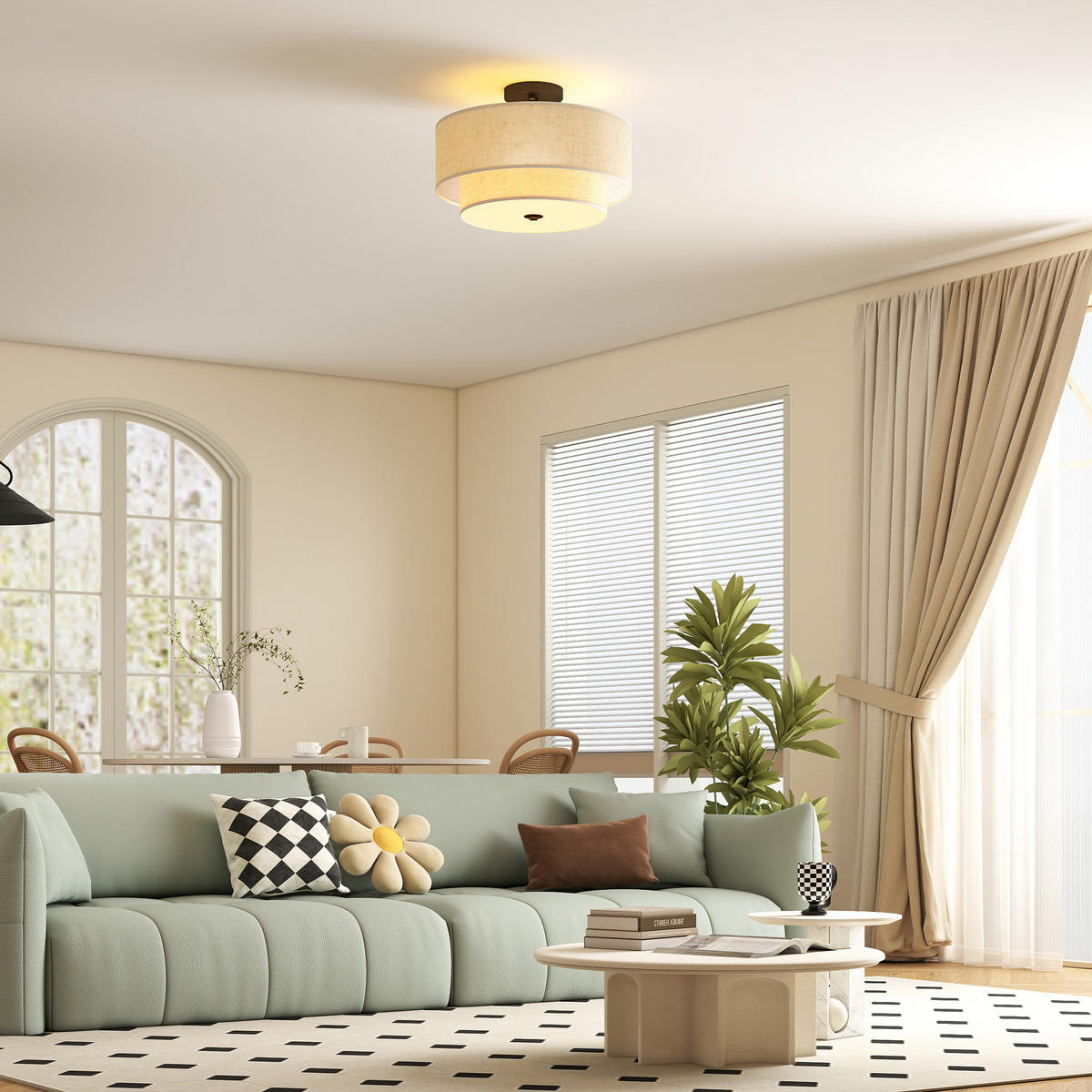 DECKENLEUCHTE Hängend mit 3 x E14 Fassung Creme - Creme, Metall (40/40/26cm) - HOMCOM