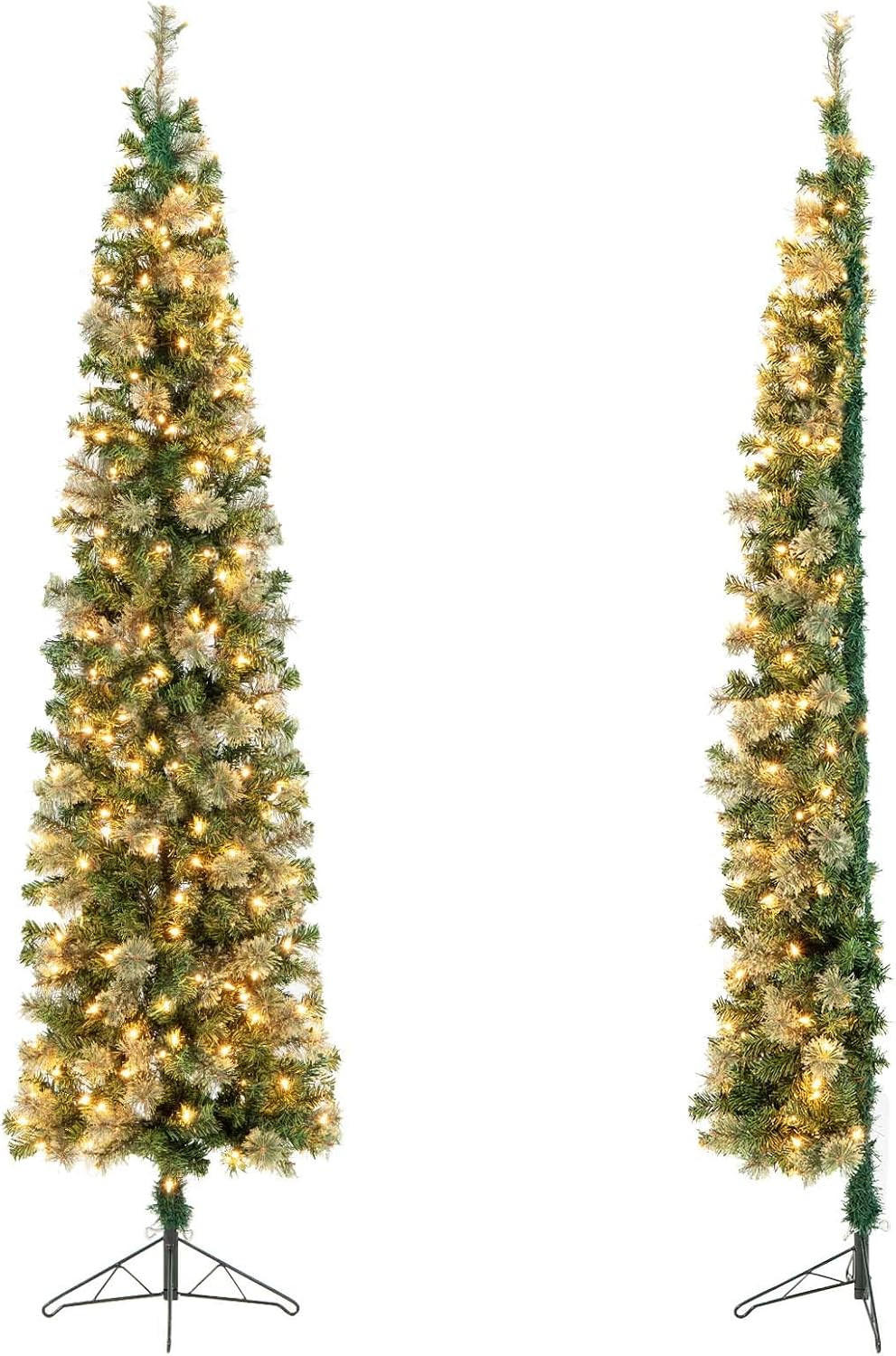 WEIHNACHTSBAUM Halb-Baum 210 cm 150 LED Grün - Grün, Kunststoff (210cm) - COSTWAY