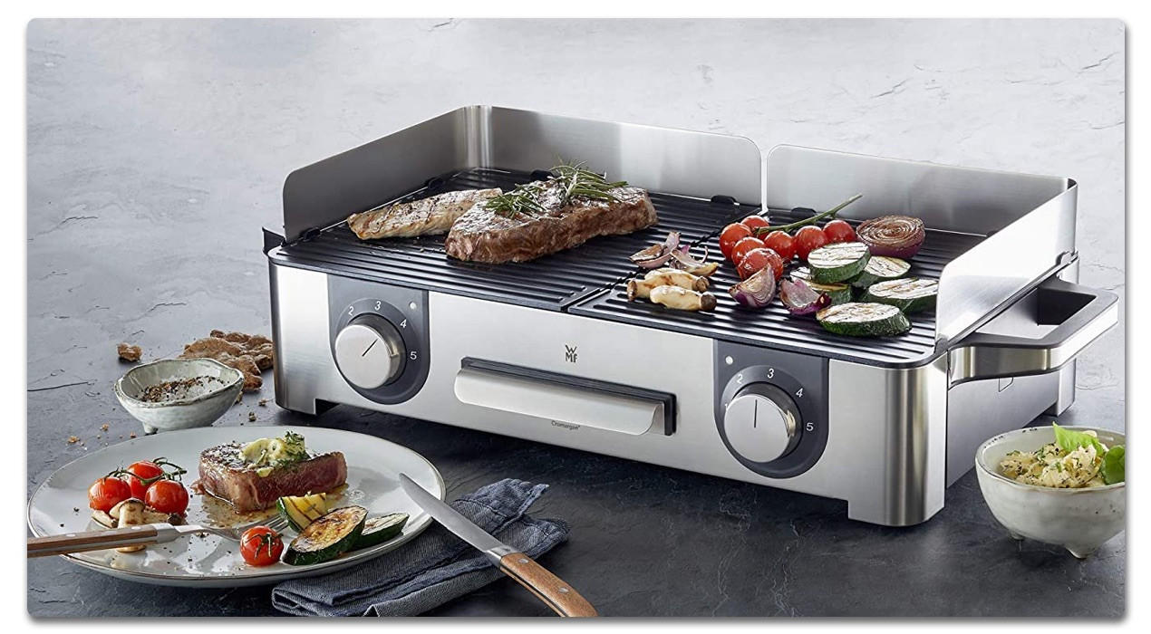 tischgrill mit Gemüse und Fleisch