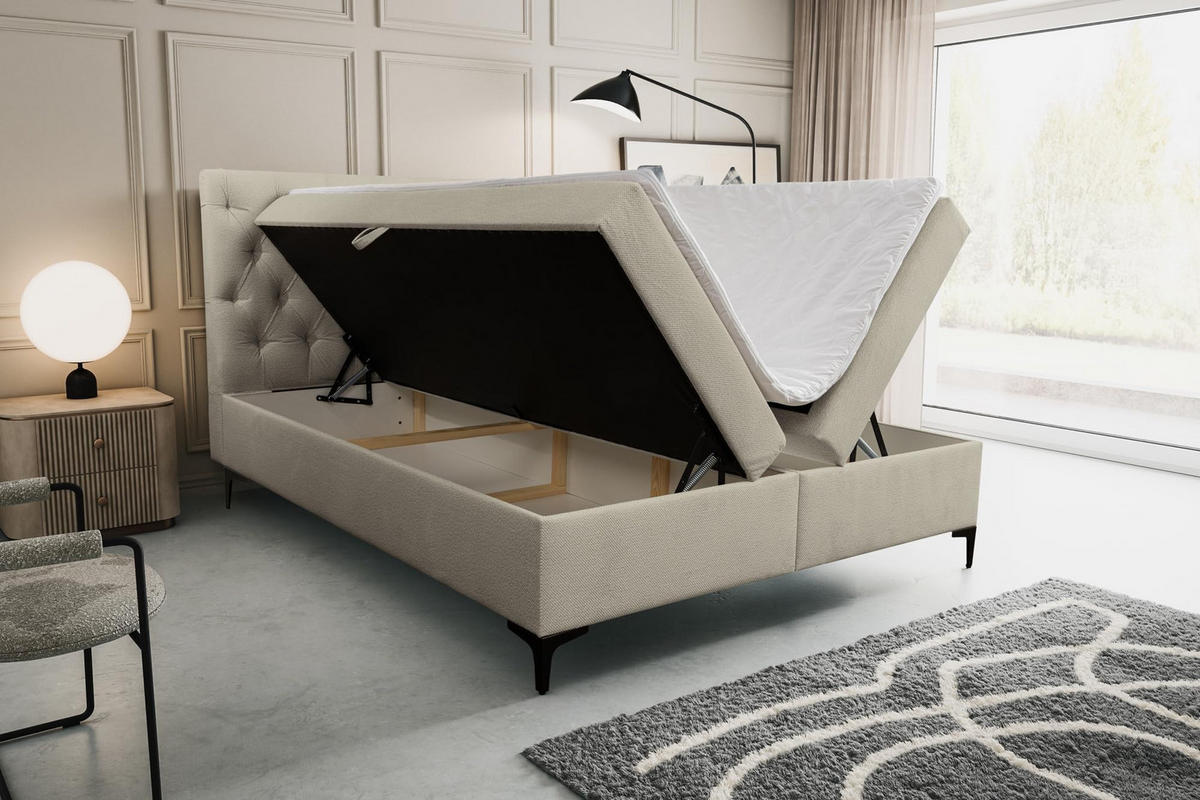 BOXBETT CLIPSO mit zwei Bettkästen H2/H3 Matratze 160 x 200 cm - Beige, Holzwerkstoff (160/200cm) - VENASI MÖBEL
