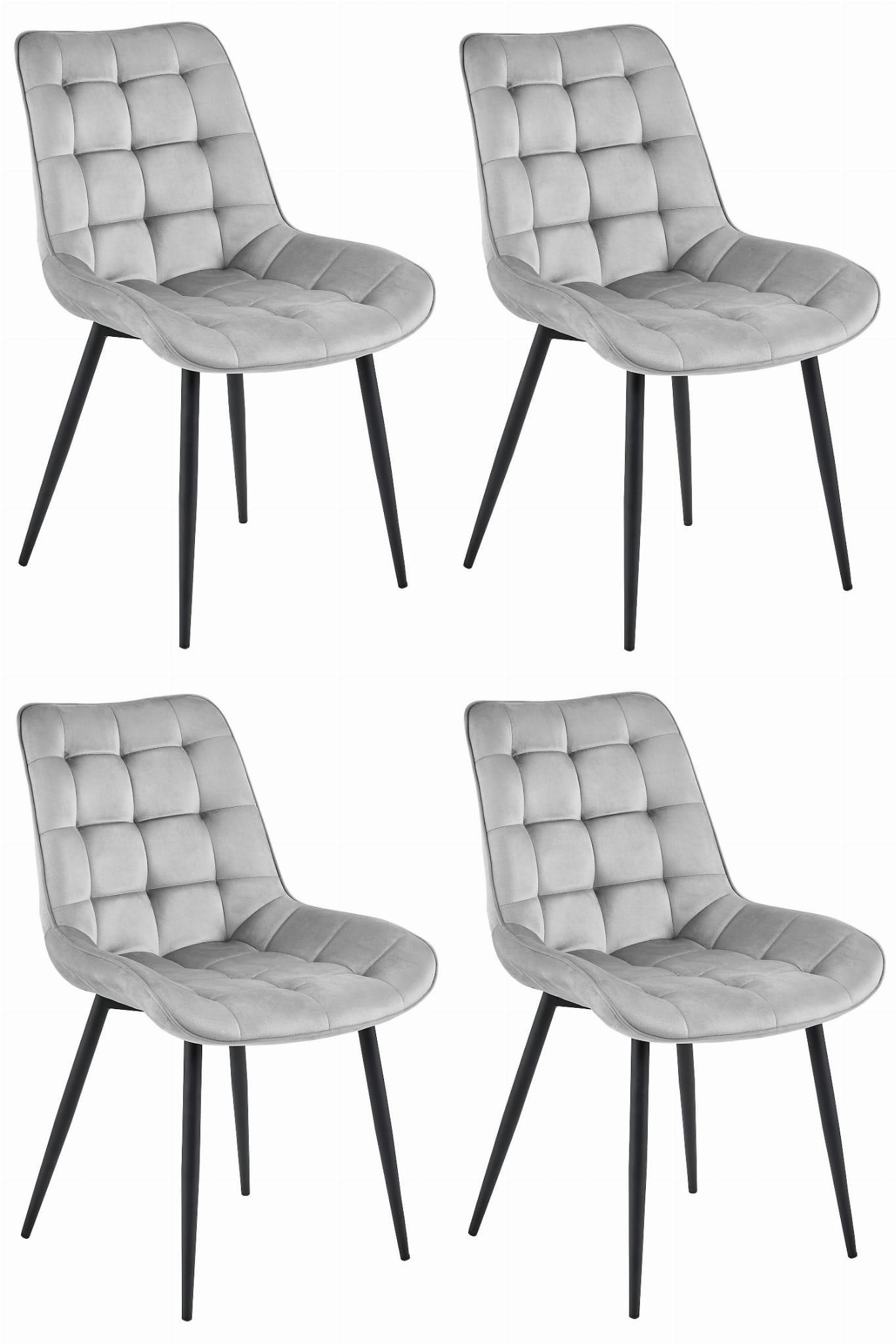 ESSZIMMERSTUHL 4-er Set BERA silbergrauer Sitz, schwarze Beine - Silberfarben/Schwarz, Textil (54/88/60cm) - Valora