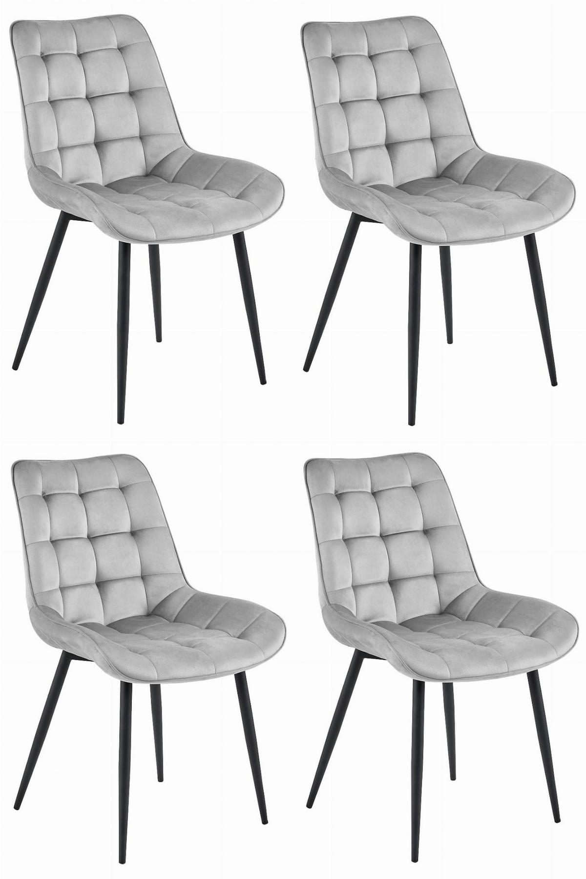 ESSZIMMERSTUHL 4-er Set BERA silbergrauer Sitz, schwarze Beine - Silberfarben/Schwarz, Textil (54/88/60cm) - Valora