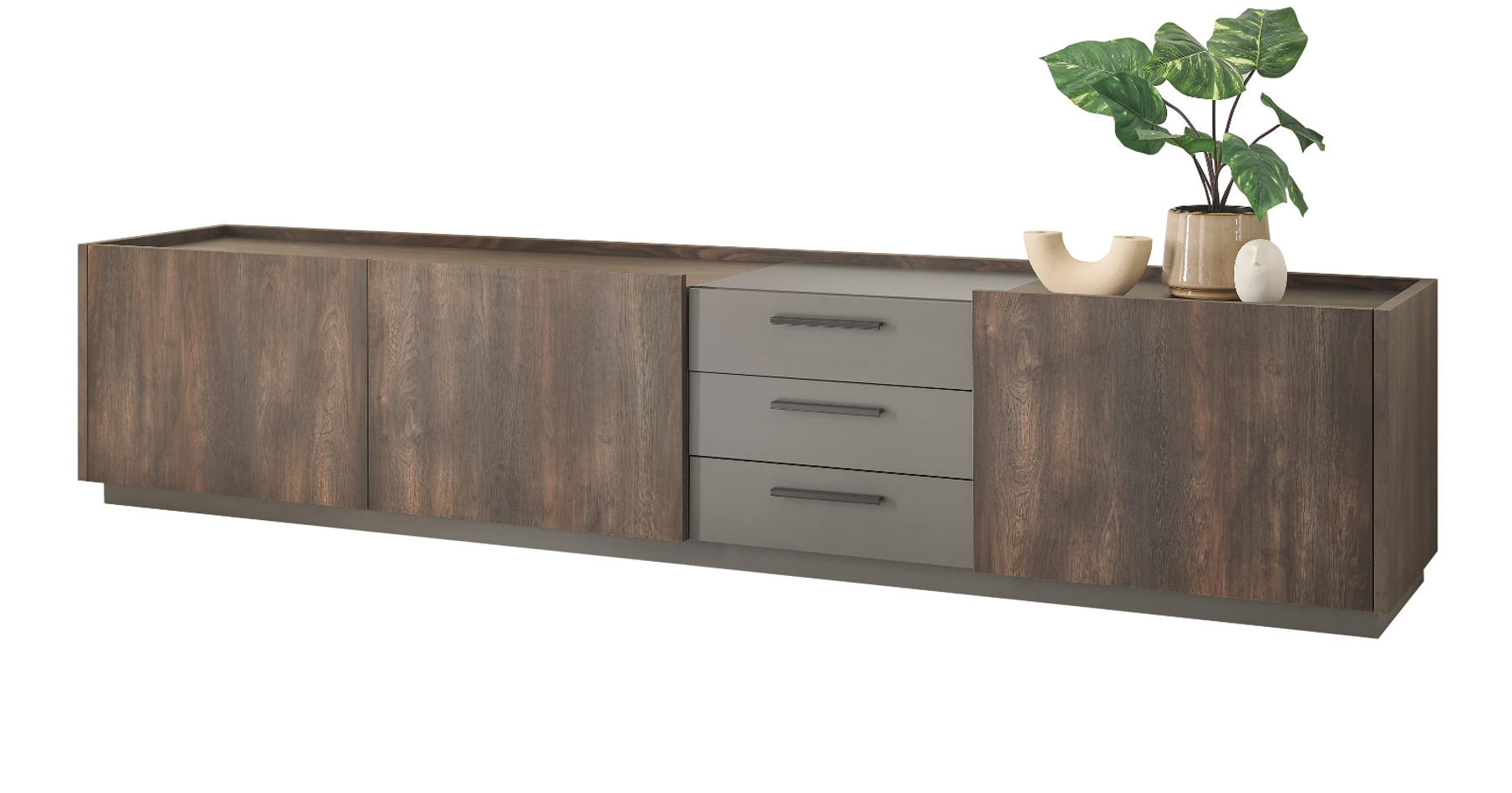 TV-LOWBOARD Thermo Eiche, grau, XXL TV Unterteil mit Soft-Close 240 cm - Eichefarben/Schwarz, Holzwerkstoff/Kunststoff (240/50/45cm) - Furn.Design