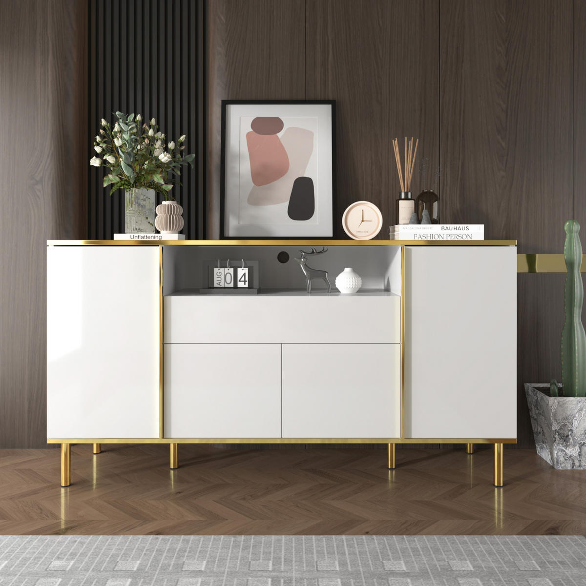 SIDEBOARD 150/40/80 cm aus MDF und Spanplatte mit LED-Beleuchtung Weiß - Weiß, Holzwerkstoff (150/80/40cm) - Modenvie