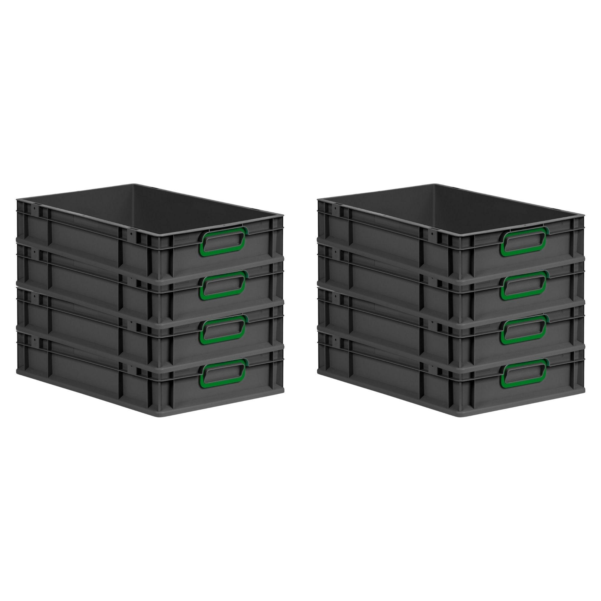 EUROBOX 8x NextGen Color 12x40x60 cm 23 Liter Griffe grün zu, Schwarz - Schwarz/Grün, Kunststoff (40/12/60cm) - PROREGAL