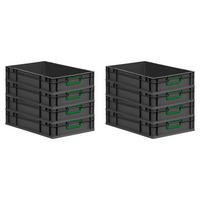 EUROBOX 8x NextGen Color 12x40x60 cm 23 Liter Griffe grün zu, Schwarz - Schwarz/Grün, Kunststoff (40/12/60cm) - PROREGAL