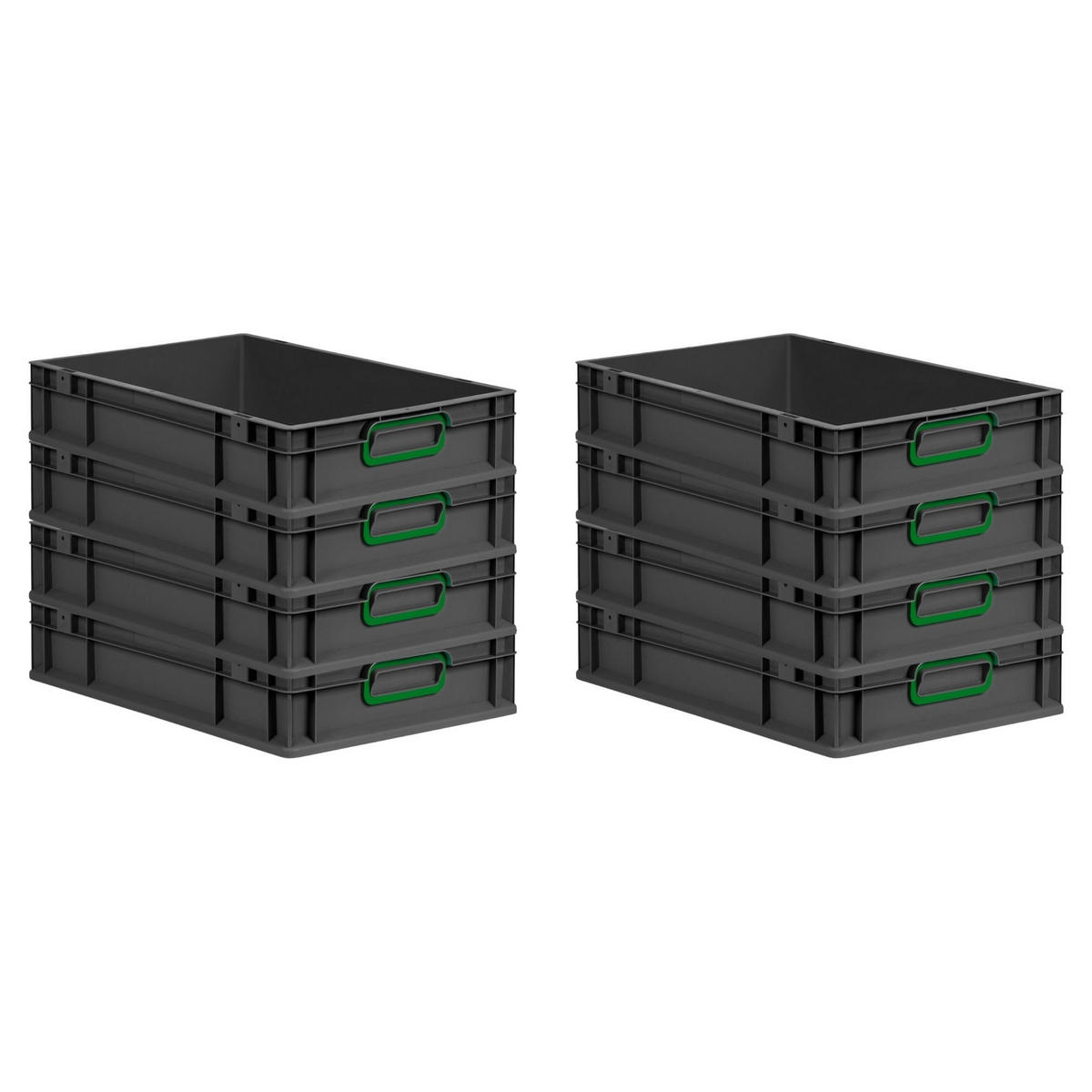 EUROBOX 8x NextGen Color 12x40x60 cm 23 Liter Griffe grün zu, Schwarz - Schwarz/Grün, Kunststoff (40/12/60cm) - PROREGAL