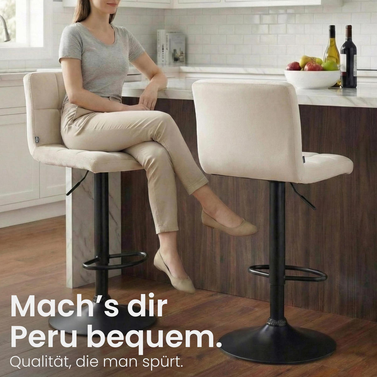 BARHOCKER Samt Creme - Creme/Schwarz, Textil/Metall (46/94/47cm) - CLP