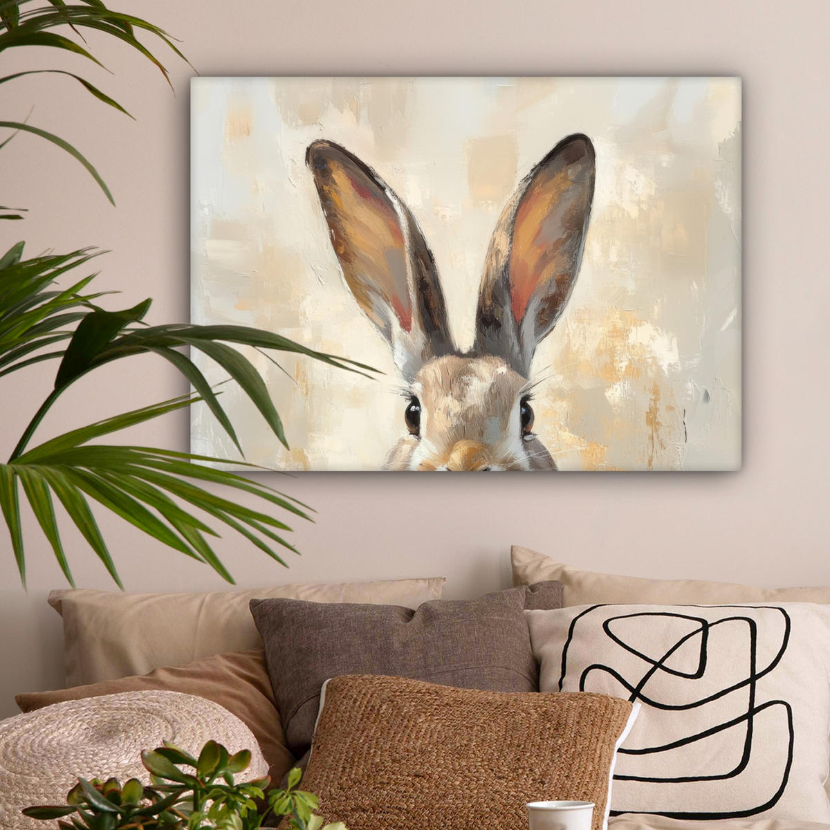 LEINWANDBILD Hase - Ohren - Braun Wandbilder 80x60 cm - Beige, Textil (80/60cm) - MuchoWow