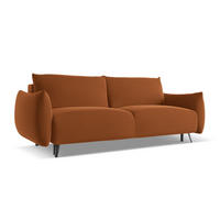 3-SITZER SOFA mit Schlaffunktion Samt Stoff Orange - Terra cotta/Schwarz, Textil/Metall (230/86/105cm) - Makamii