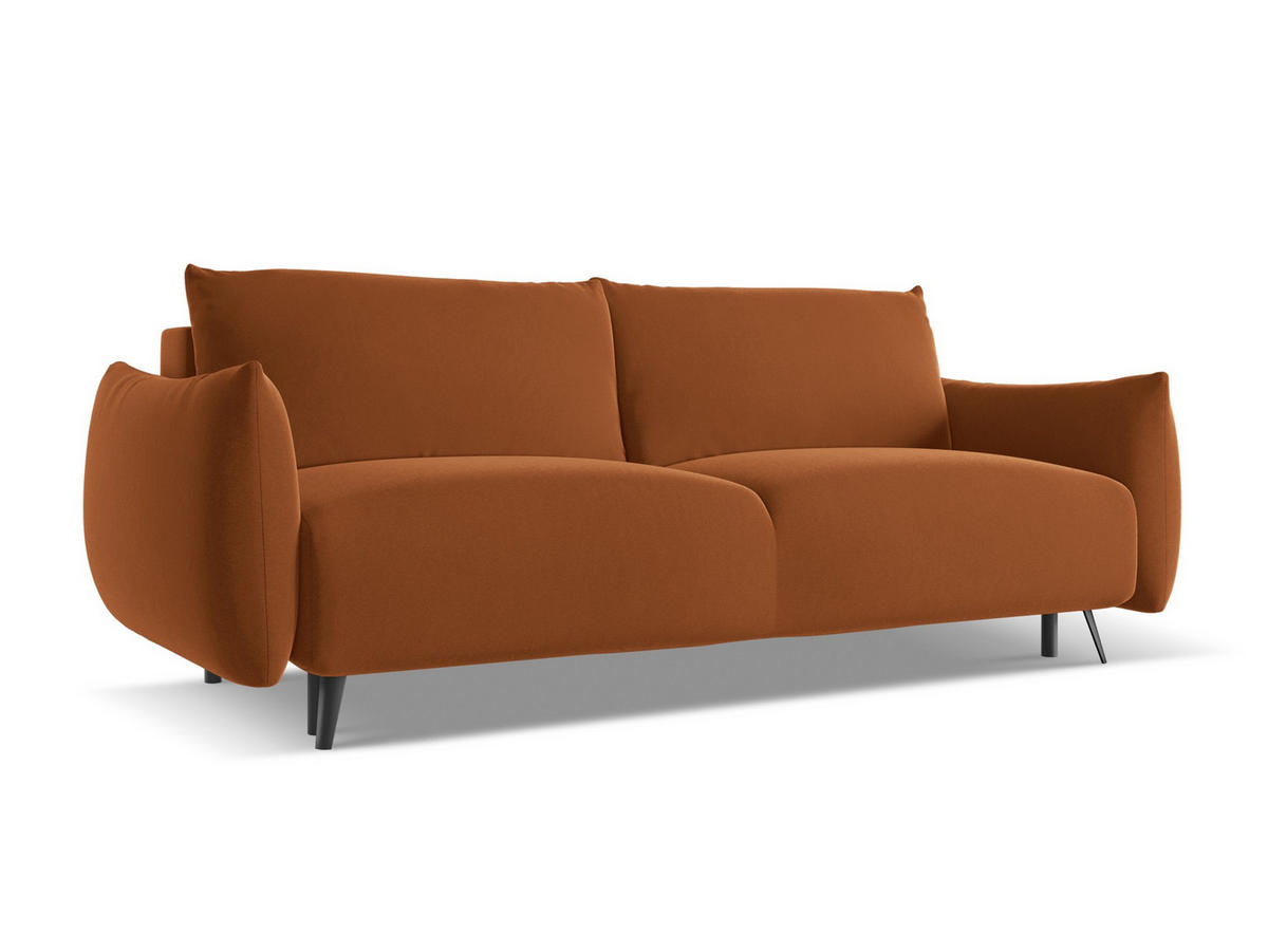 3-SITZER SOFA mit Schlaffunktion Samt Stoff Orange - Terra cotta/Schwarz, Textil/Metall (230/86/105cm) - Makamii