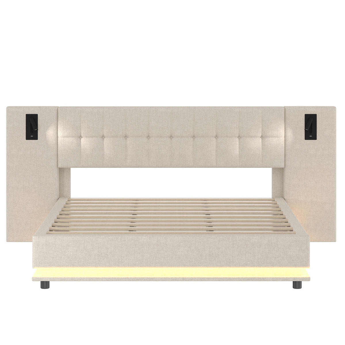 POLSTERBETT mit LED-Leiste 180x200 cm Leinen Beige - Beige, Metall (180/200cm) - Meubliv