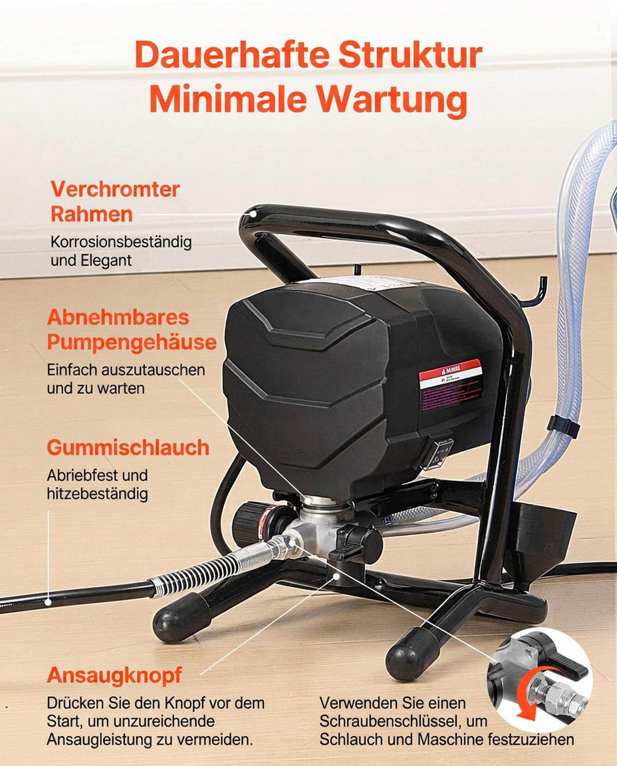 MALERBEDARF UND‑WERKZEUGE Airless Farbsprühgerät 650W 3000PSI Elektrisches Farbsprühsystem - Schwarz, Metall - Raelunyi