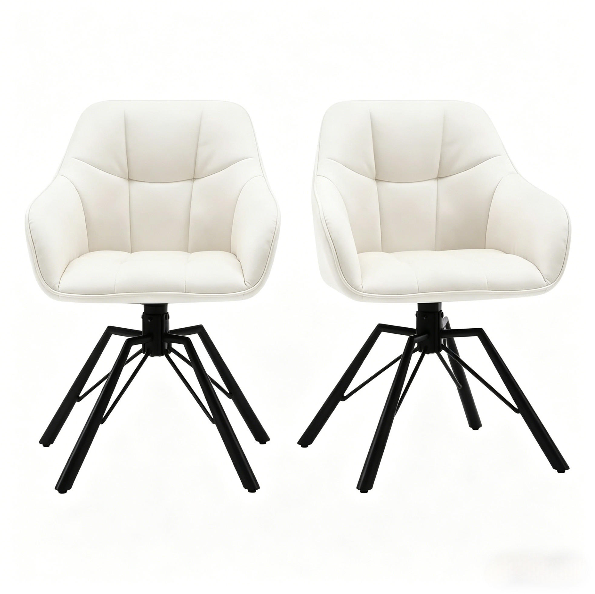 ESSSTUHL 2er-Set drehbar mit Armlehnen Samt Cream White - Weiß, Metall (54/82.5/57cm) - Meubliv