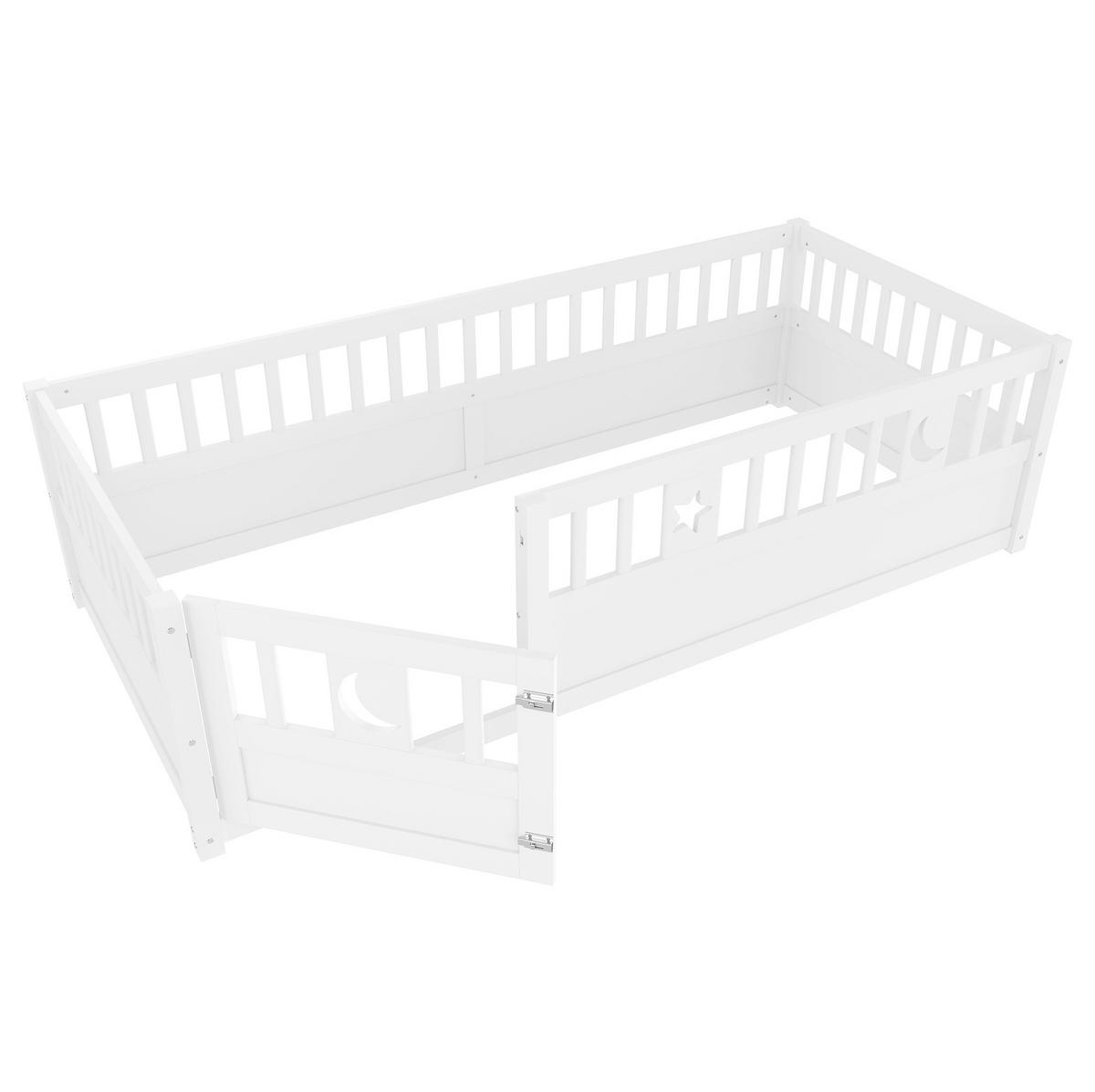KINDERBETT 90/190 cm aus Kiefern mit Sicherheitsgitter, Schlosstür und Stern-Mond-Dekor, Weiß - Weiß, Holzwerkstoff (90/190cm) - Redom