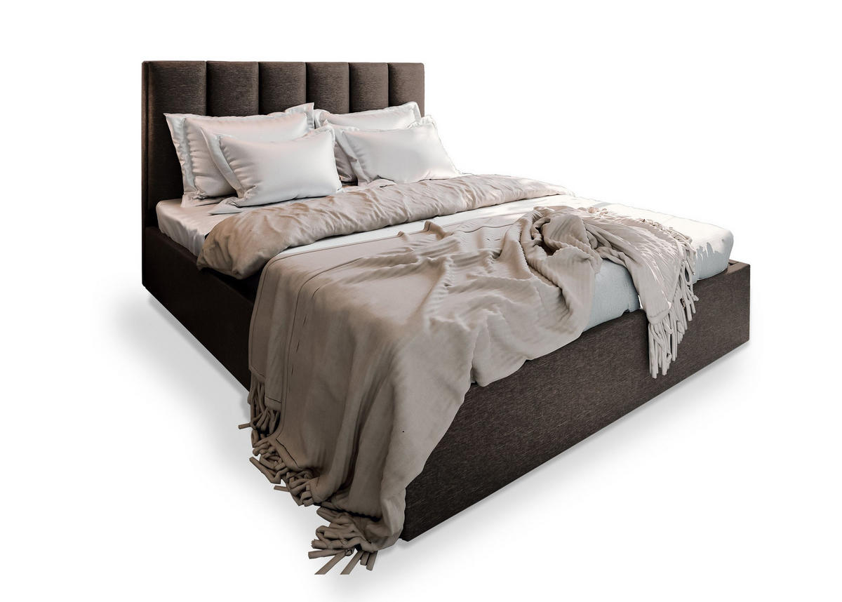 POLSTERBETT LURE 140x200 cm mit Bettkästen - Braun - Braun, Holz (140/200cm) - MASSENO