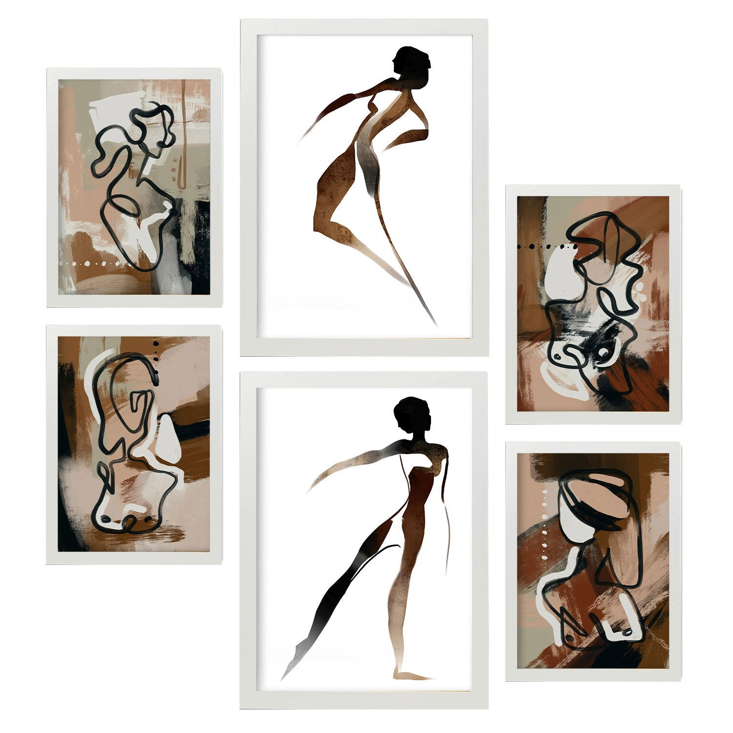 POSTER Set Mit 6 Körpertugend 1 In Weibliche Zusammenfassung Ästhetische Dekorative Gemälde Für Ihr Wohnzimmer Zuhause A3 & A4 Weißer Rahmen - Weiß, Papier (29/3cm) - Nacnic