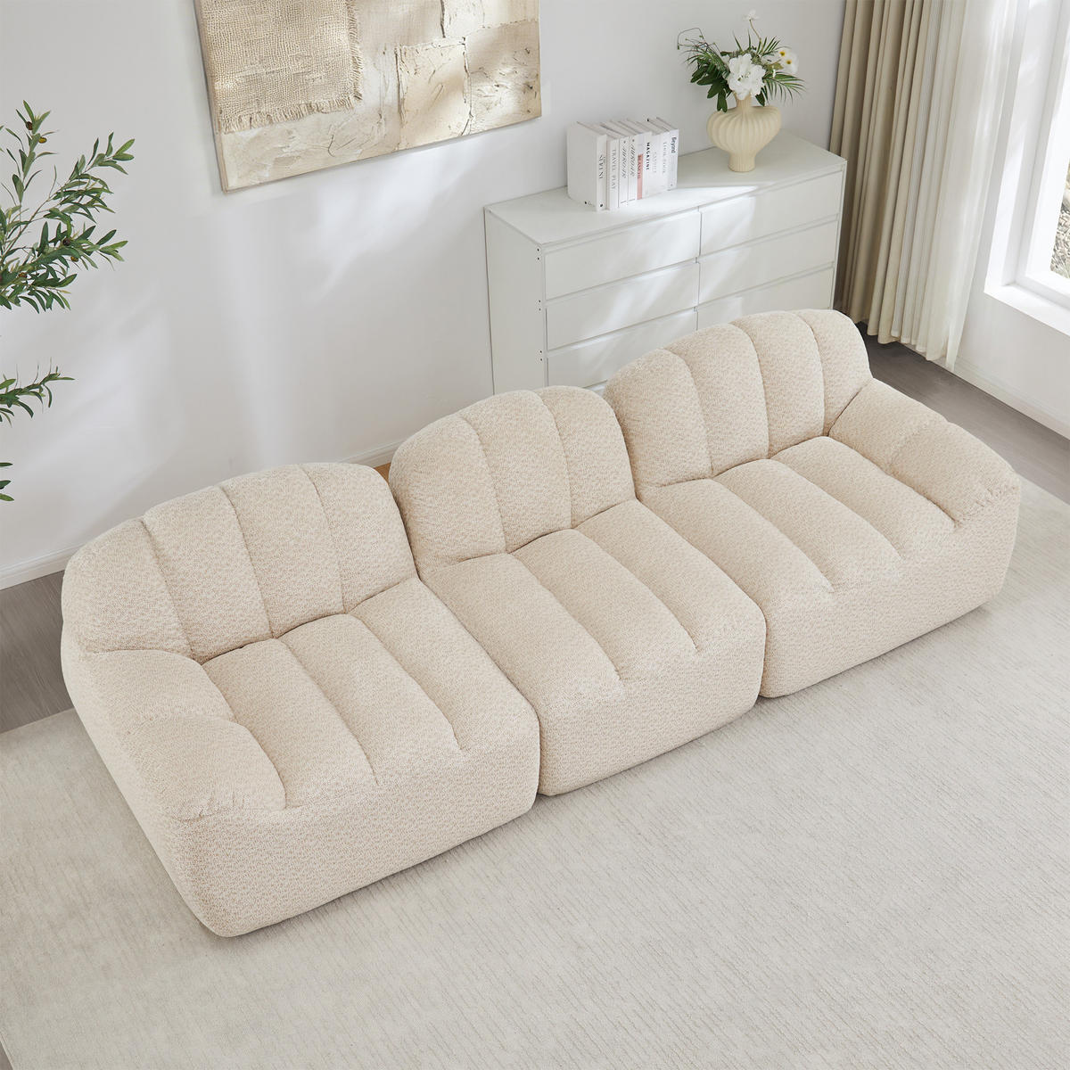 3-SITZER Sofa 288×104×79 cm Granular Fleece rahmenlos modular,weiß - Weiß, Textil (104/79/288cm) - Luhomfu