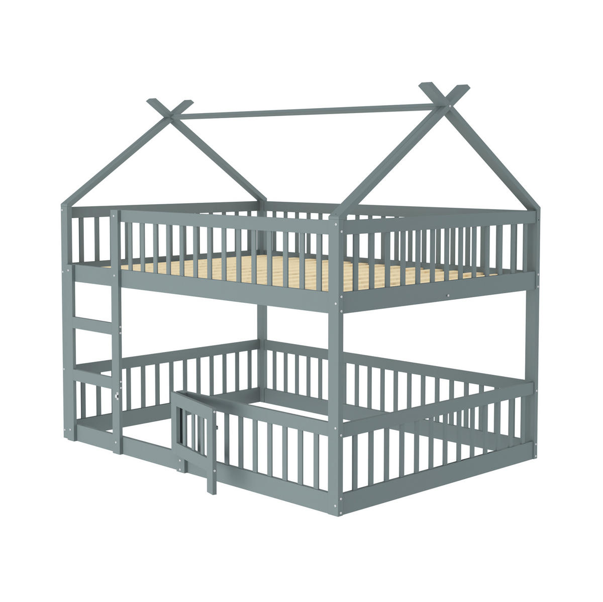 ETAGENBETT 140/200 cm mit Treppe, hohem Fallschutz und Tür, Grau - Grau, Holzwerkstoff (140/200cm) - Redom