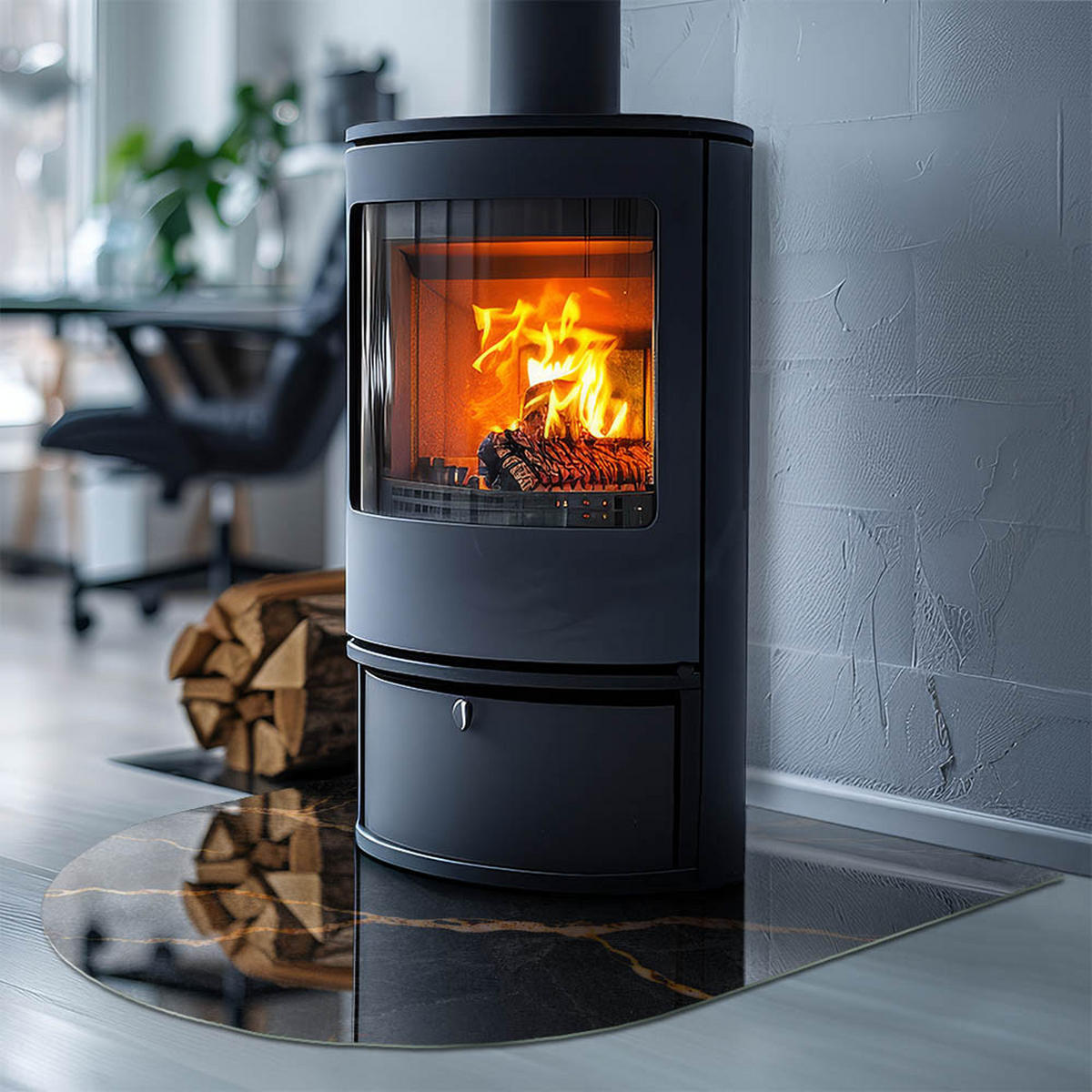 GLASPLATTE für Kamin 80x70 cm - Schwarz, Glas (80/70/0.4cm) - TULUP