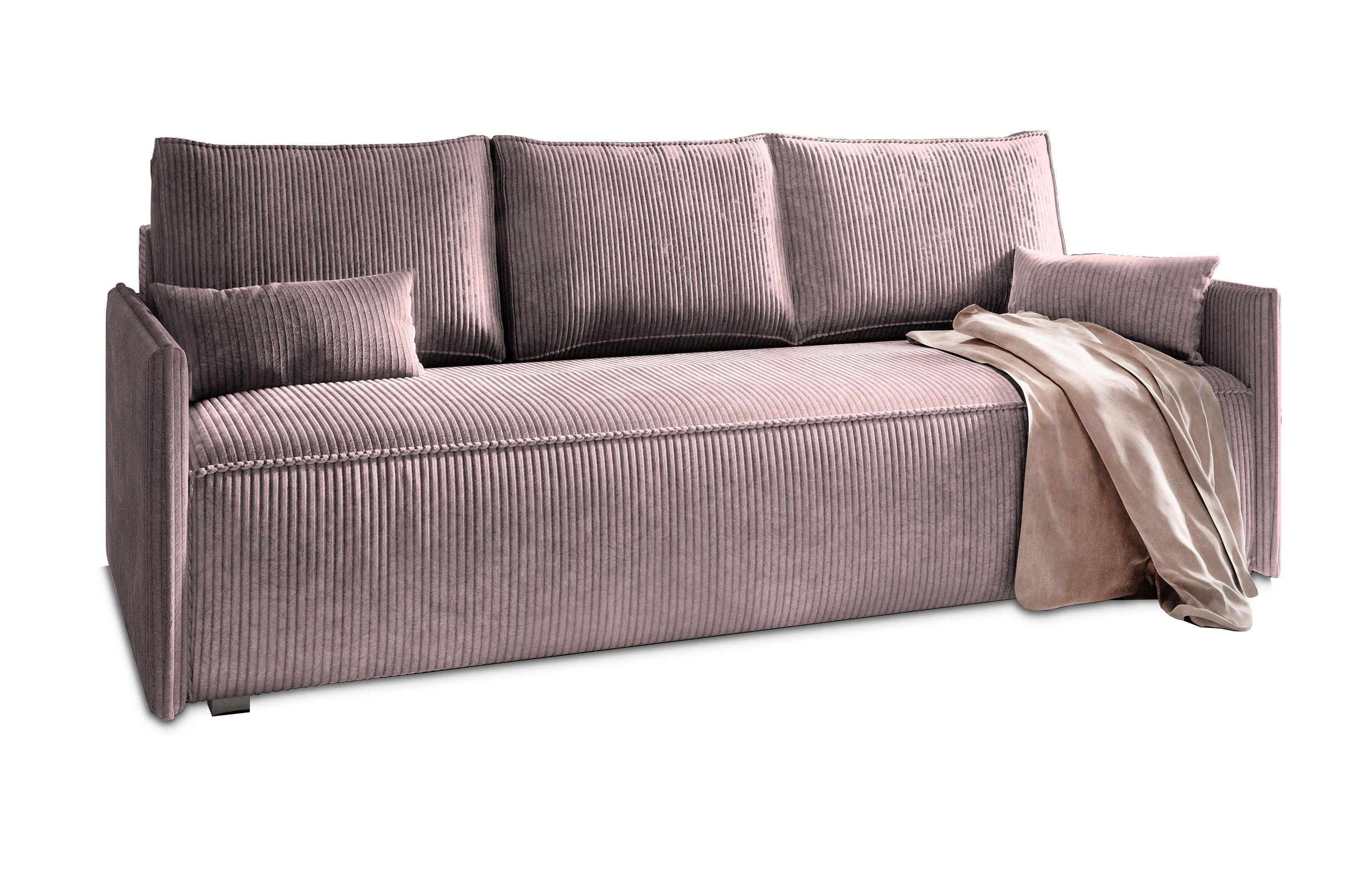 BETTSOFA MESTOR Lila Kordstoff mit Schlaffunktion - Lila, Textil (206/83/87cm) - MASSENO