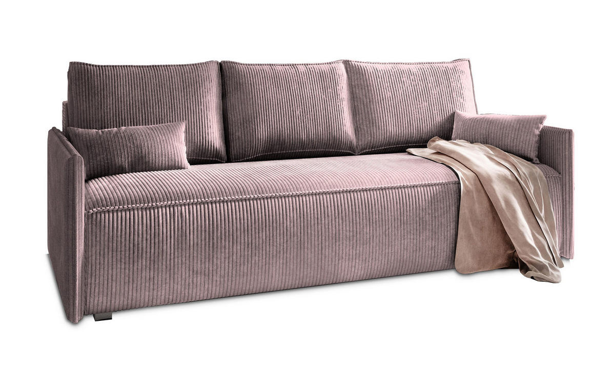 BETTSOFA MESTOR Lila Kordstoff mit Schlaffunktion - Lila, Textil (206/83/87cm) - MASSENO