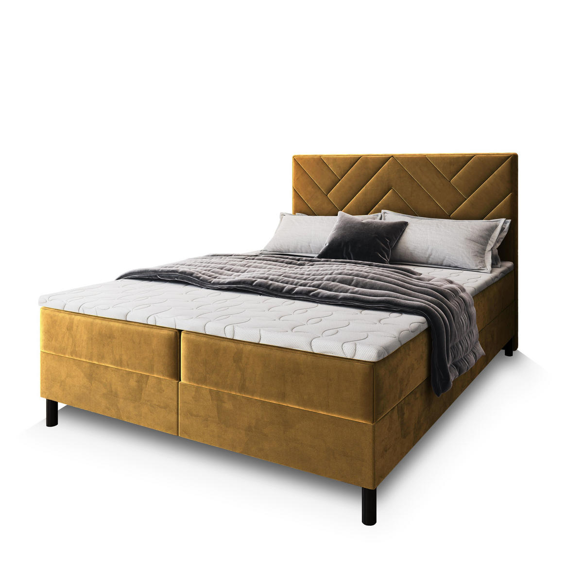 BOXBETT ROKIS 160x200 cm mit Matratze und Topper - Gelb - Gelb, Holz (160/200cm) - MASSENO