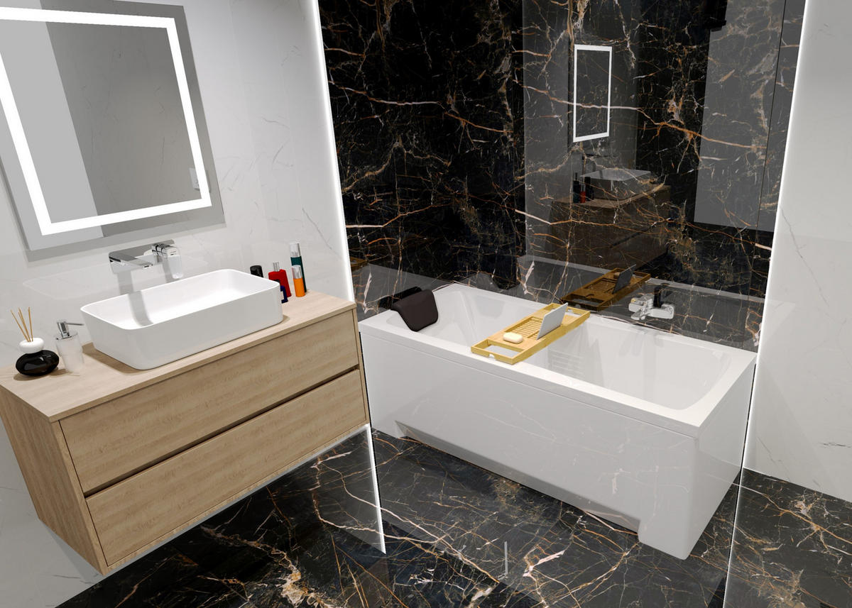 BADEWANNE Rechteck OPTIMA 140/70 + Schürze + Ablage Ablauf Füße - Weiß, Kunststoff (70/53.5/140cm) - bad land