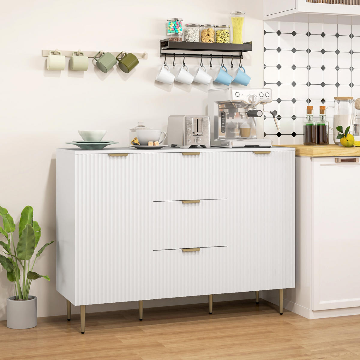 SIDEBOARD Weiß, 3 Schubladen, 2 Türen, 120/40/89,5 cm - Weiß, Holz (120/89.5/40cm) - PANGIVO