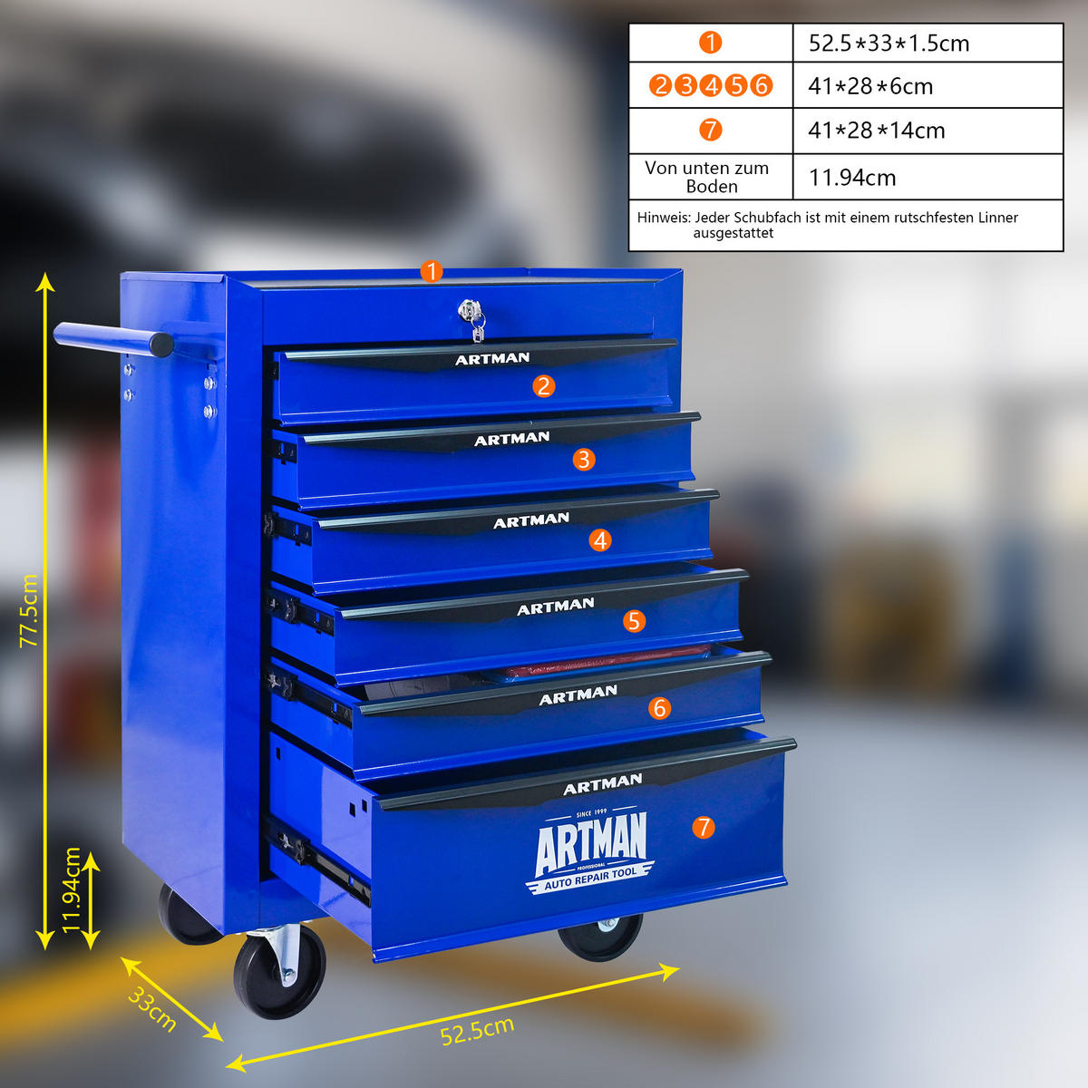 KOMBINATIONSKOFFER – 6 Schubladen, 508 mm (20 Zoll), mit 6 Schubladen, Farbgebung in Schwarz und Blau. - Multicolor, Metall (33/77.5/60cm) - DCA