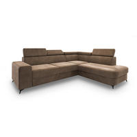 ECKSOFA ALVORO R-S Beige Velours-Stoff mit Schlaffunktion - Beige, Holz (253/190cm) - MASSENO