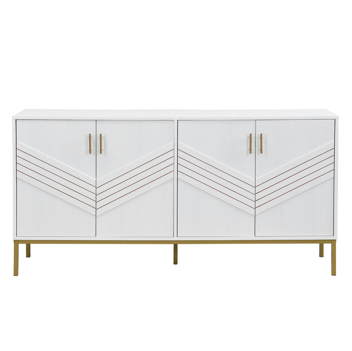 SIDEBOARD 160/40/80,5 cm z MDF bílá s dekorem dřeva a zlatými kovovými nohami - bílá, kompozitní dřevo (40/80.5/160cm) - Modenvie