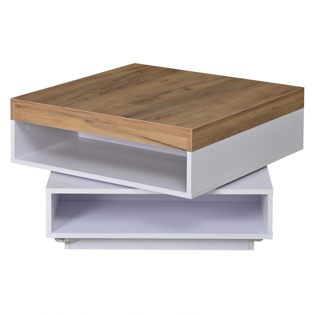 COUCHTISCH 65/65/40 cm mit LED-Beleuchtung und 360° drehbarer Tischplatte - Weiß, Holzwerkstoff (65/65/40cm) - Flora Grace
