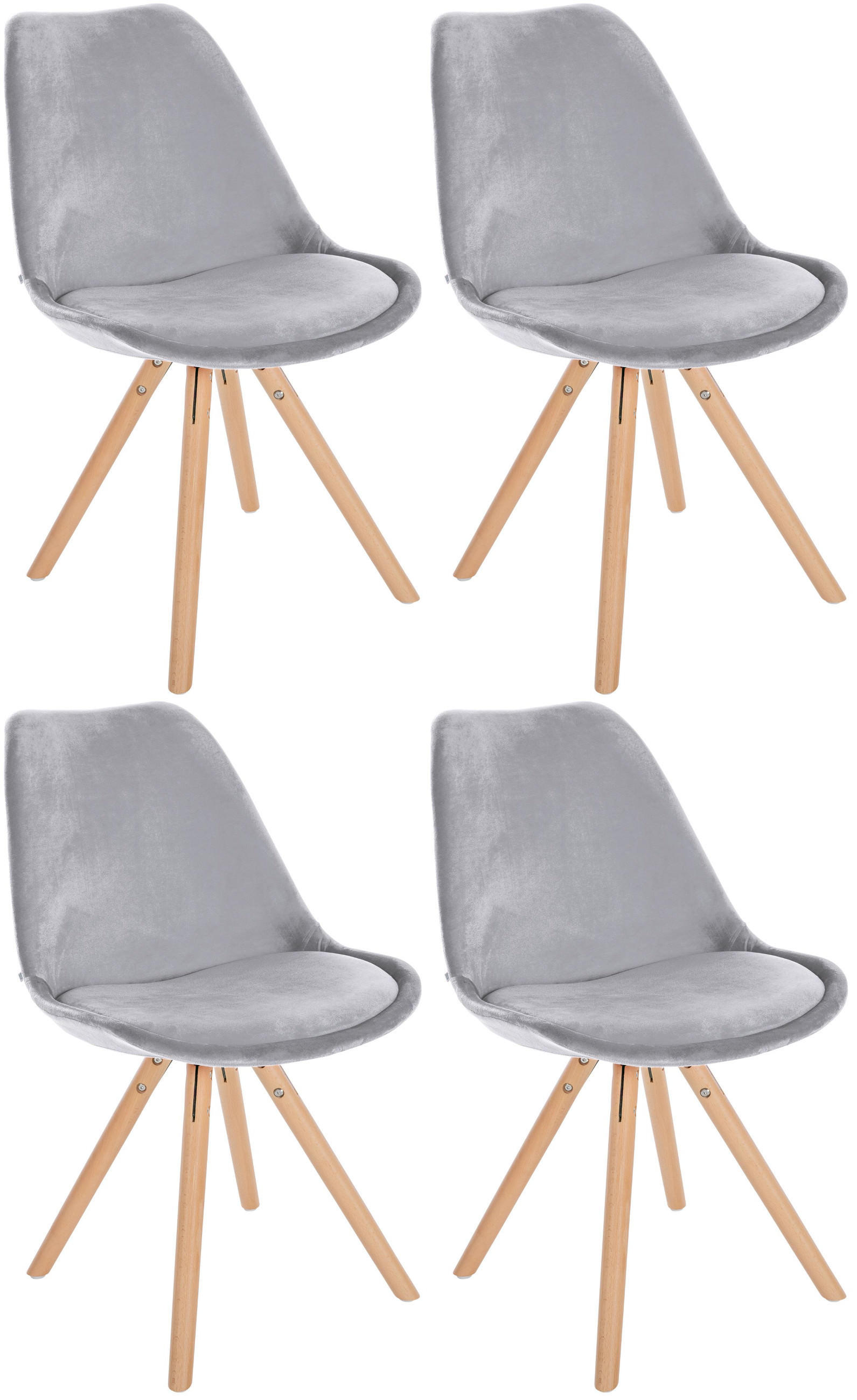 STUHL 4er Set Samt hellgrau - Eukalyptusholzfarben/Hellgrau, Holz/Textil (48/81/54cm) - CLP