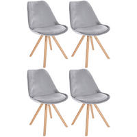 STUHL 4er Set Samt hellgrau - Eukalyptusholzfarben/Hellgrau, Holz/Textil (48/81/54cm) - CLP