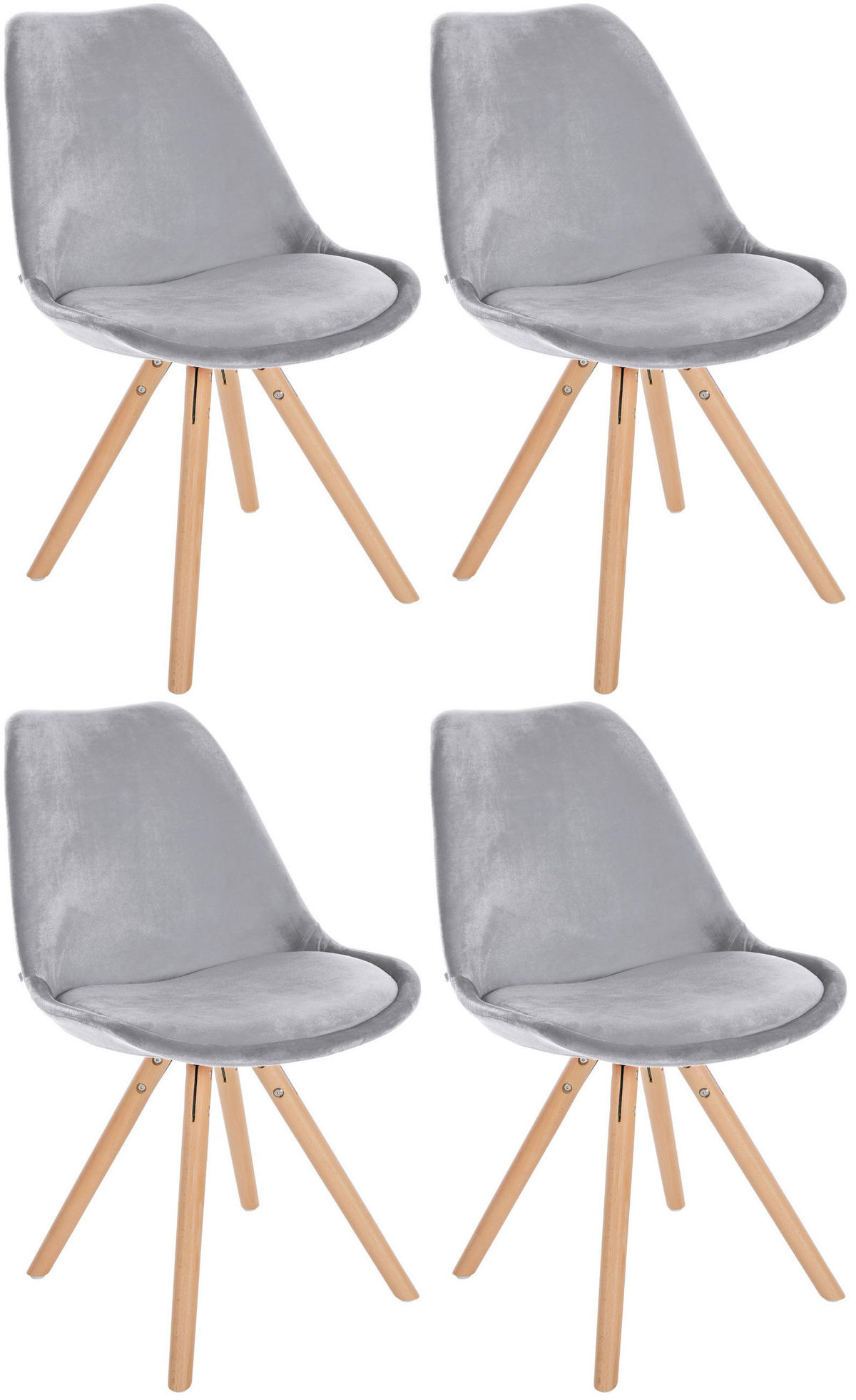 STUHL 4er Set Samt hellgrau - Eukalyptusholzfarben/Hellgrau, Holz/Textil (48/81/54cm) - CLP