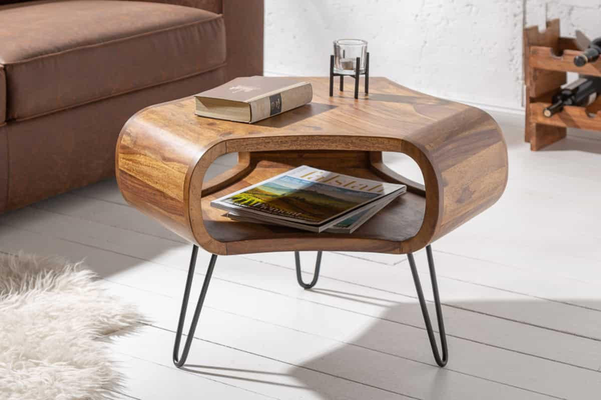 COUCHTISCH ORGANIC LIVING Sheesham rechteckig Natur, Schwarz 70cm - Schwarz/Braun, Holz/Metall (56/70/46cm) - riess-ambiente