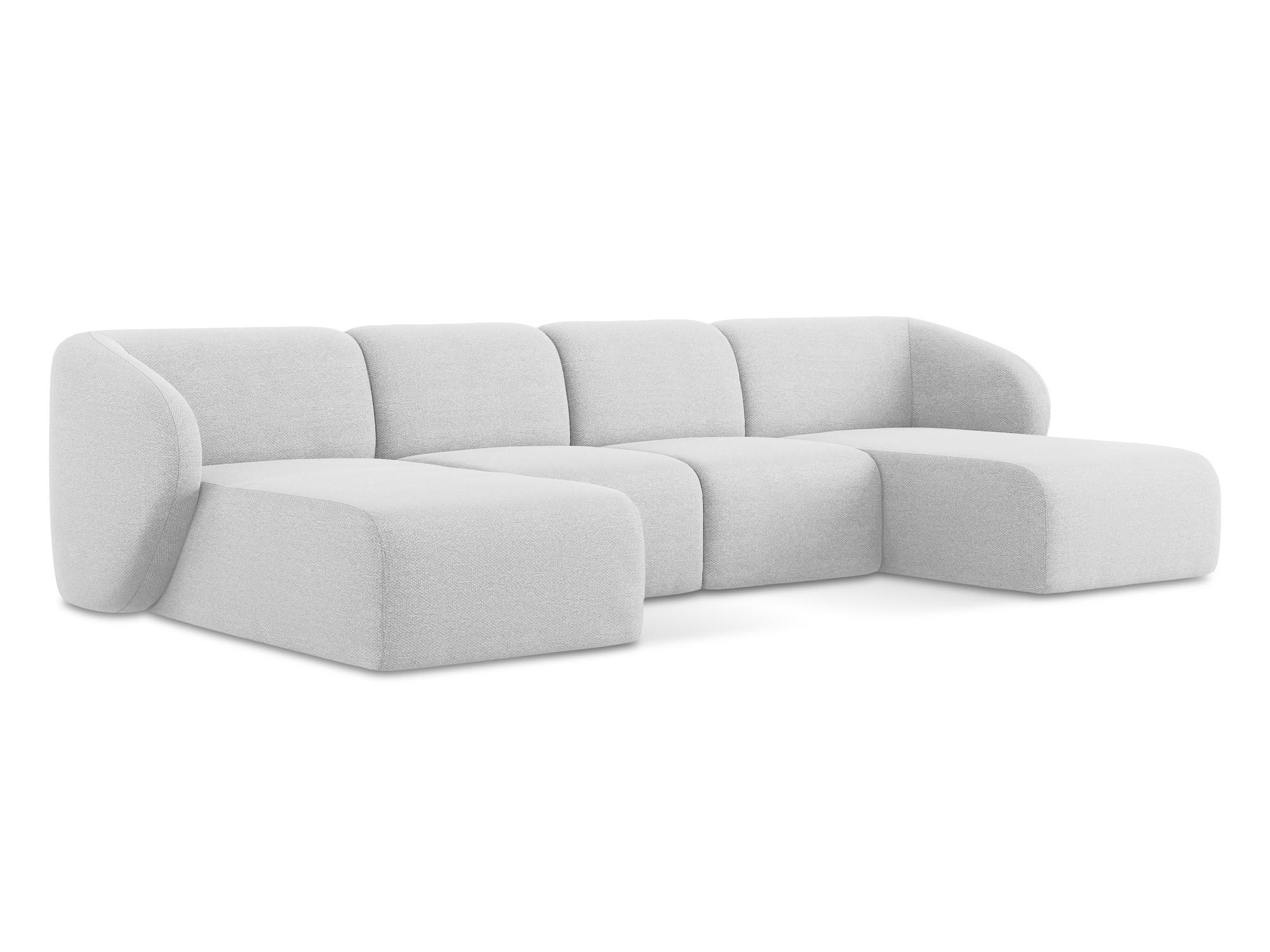 WOHNLANDSCHAFT Bouclé Stoff Grau - Silberfarben/Schwarz, Holzwerkstoff/Kunststoff (370/74/170cm) - Makamii