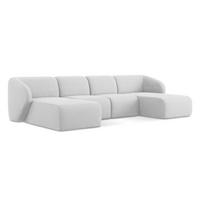 WOHNLANDSCHAFT Bouclé Stoff Grau - Silberfarben/Schwarz, Holzwerkstoff/Kunststoff (370/74/170cm) - Makamii