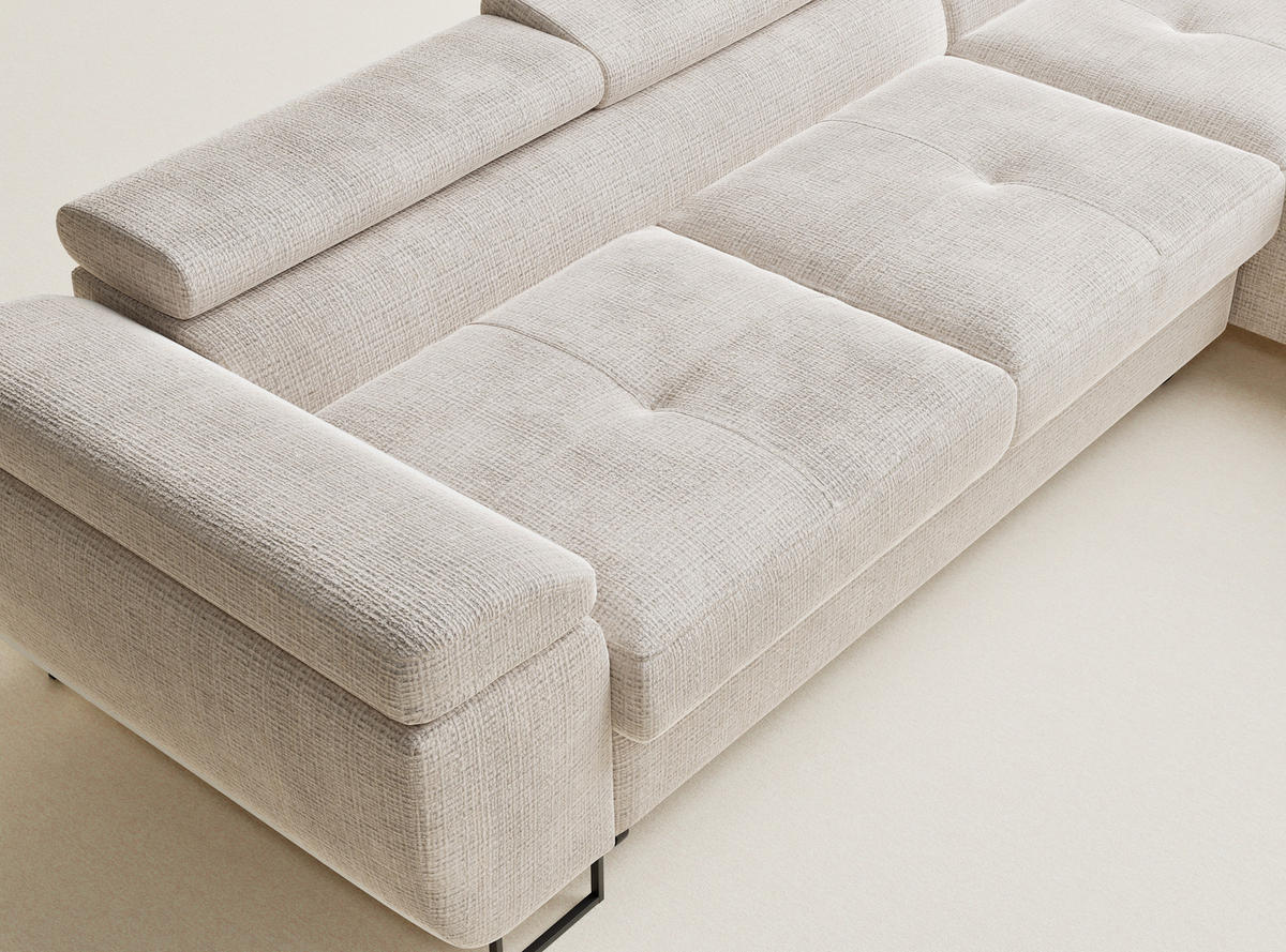 ECKSOFA Concord Creme Chenille-Stoff - Rechts Seite - Creme/Schwarz, Holz/Holzwerkstoff (277/203cm) - Maison de Reve