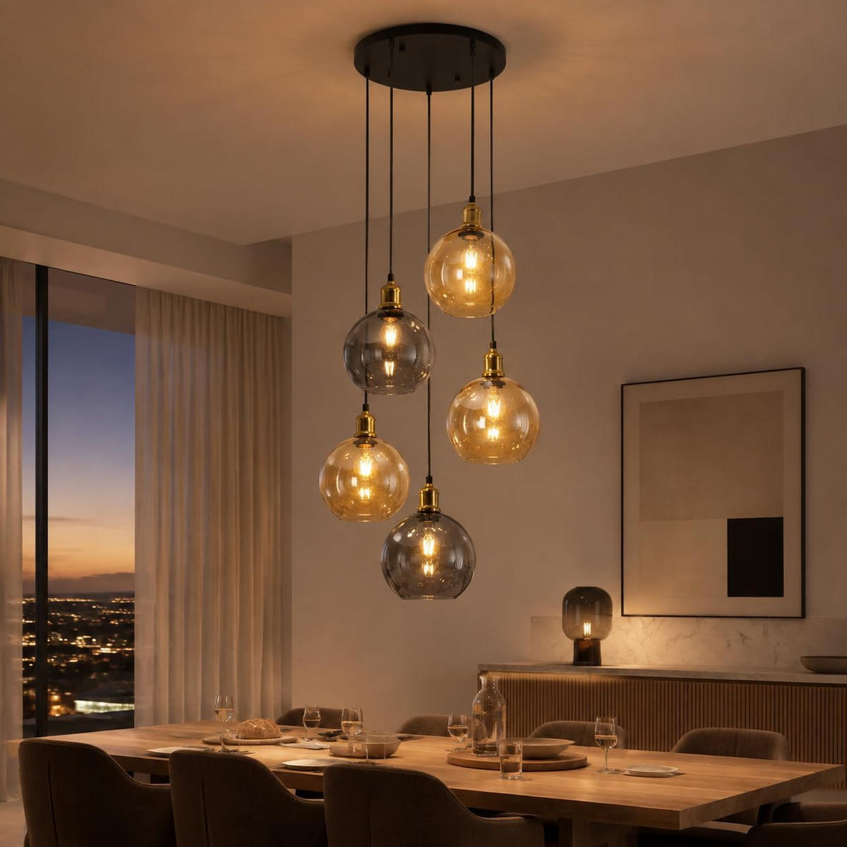 PENDELLEUCHTE Glyveth 54.5/20/156 cm - Multicolor/Schwarz, Glas/Metall (54.5/20/156cm) - ZMH
