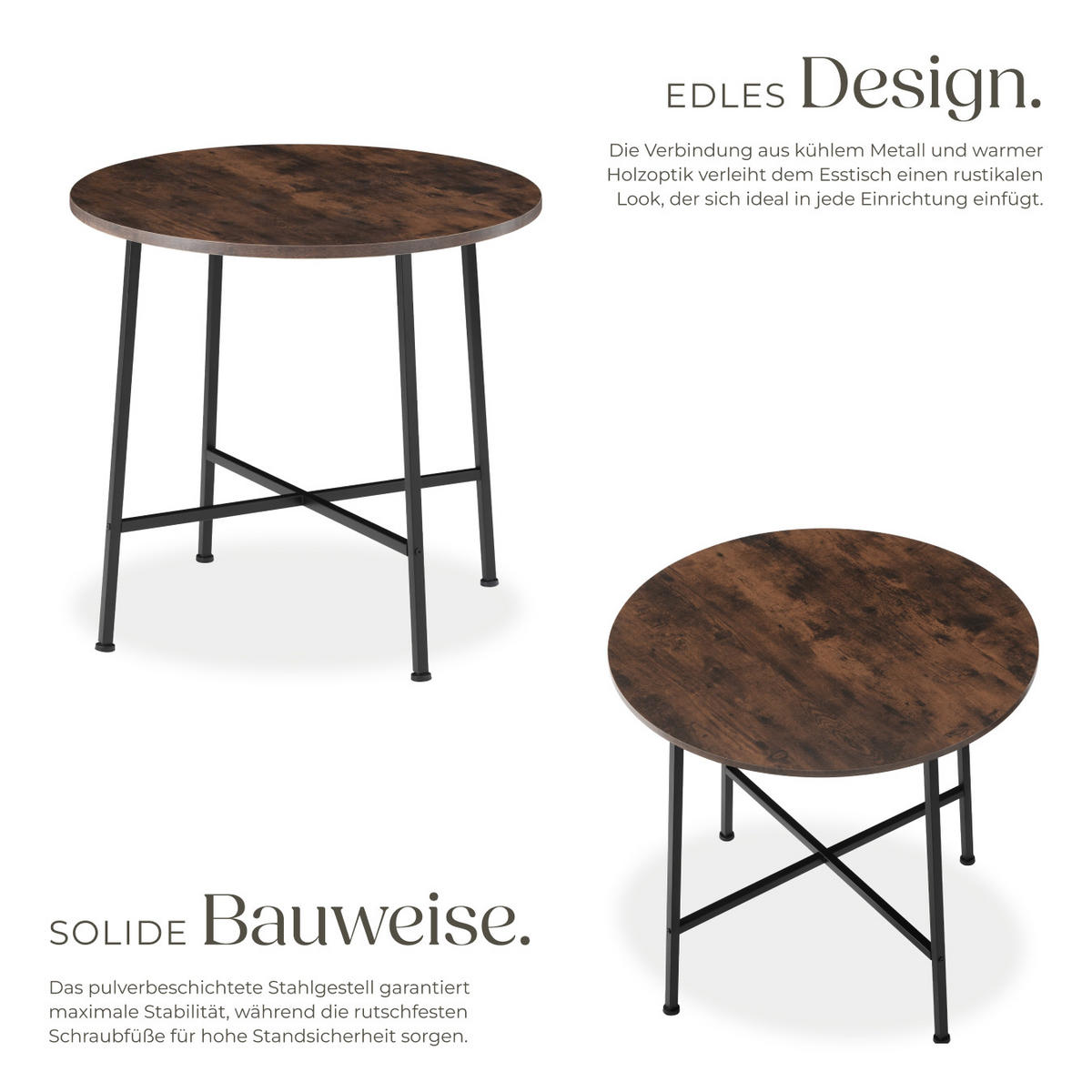 ESSTISCH Ennis,80 x 76 cm,Industrial Holz dunkel, rustikal - Rostfarben, Holz (80/80/76cm) - tectake